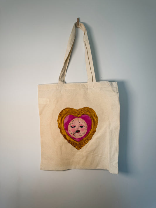 Smoking Moon Hand-Pressed Tote Bag | 15x16 Natural Cotton