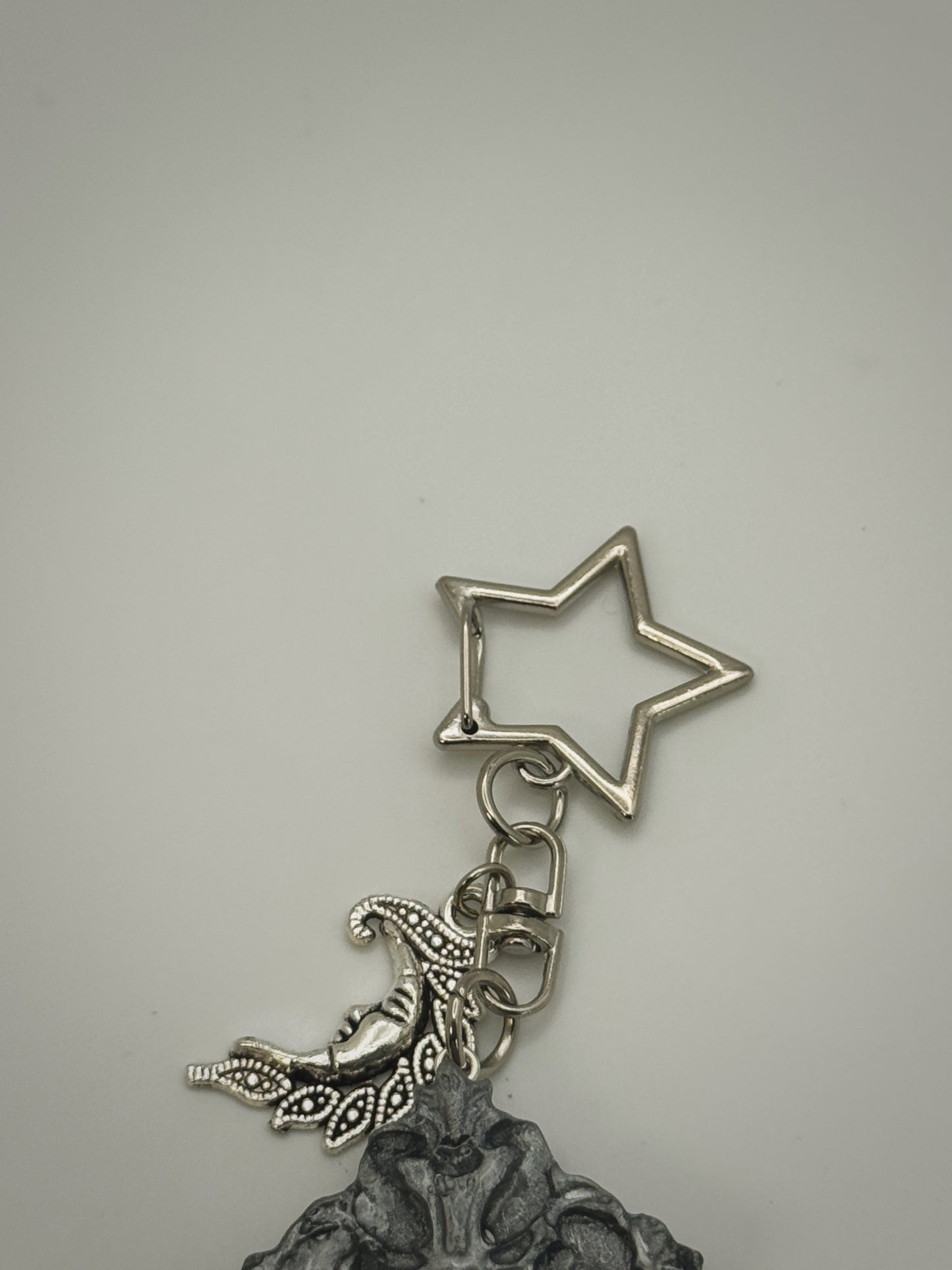 Vintage Frame Smoking Moon Keychain – Handmade Polymer Clay Bag Charm