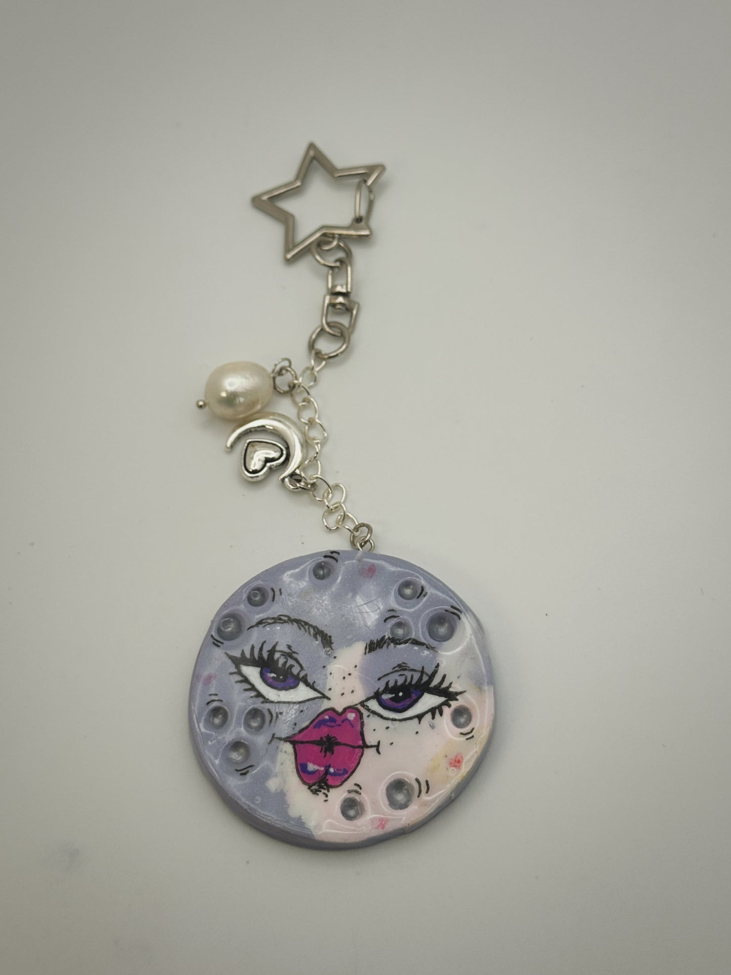 Celestial Dreams Moon Bag Charm | Handmade Polymer Clay Key Chain