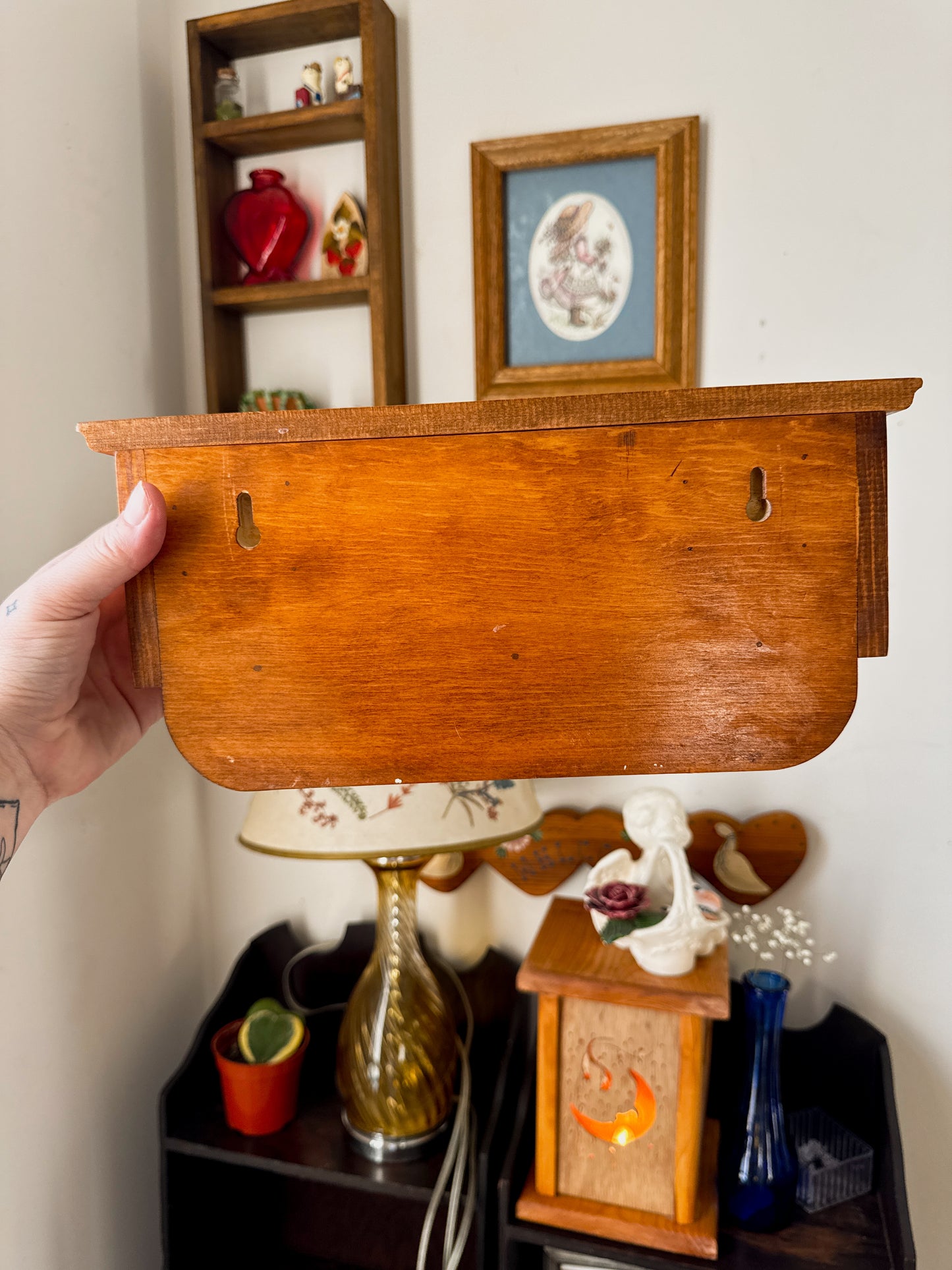 Vintage Wooden Heart Wall Shelf | Mug Rack / Display Shelf