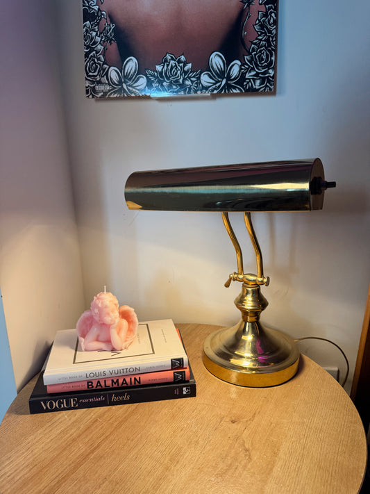 Vintage Brass Banker Style Lamp – Adjustable Arm & Shade – Working