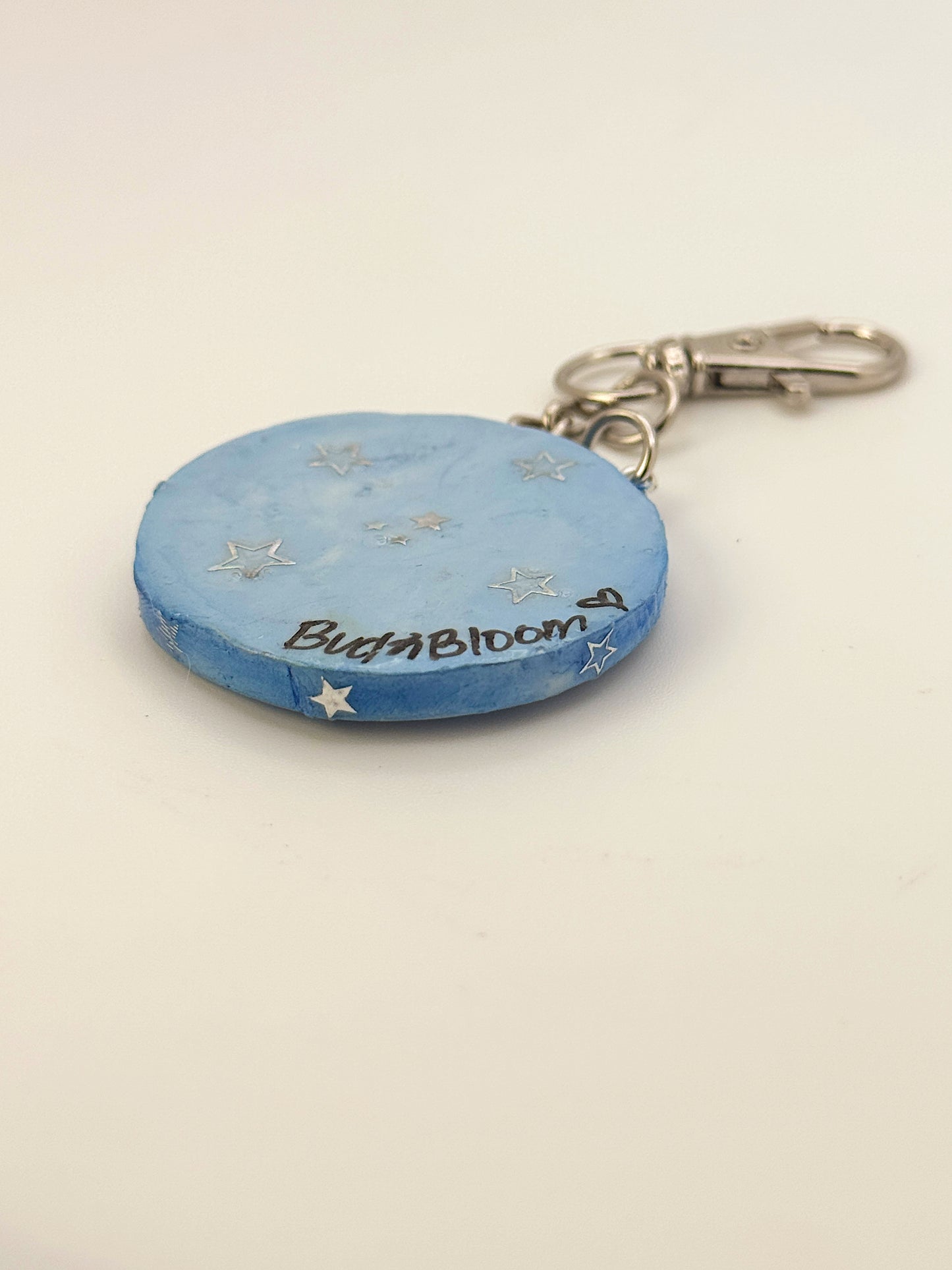 Baby Blue Mini Moon Babe Keychain – Hand-Sculpted Polymer Clay (1.5–2”)
