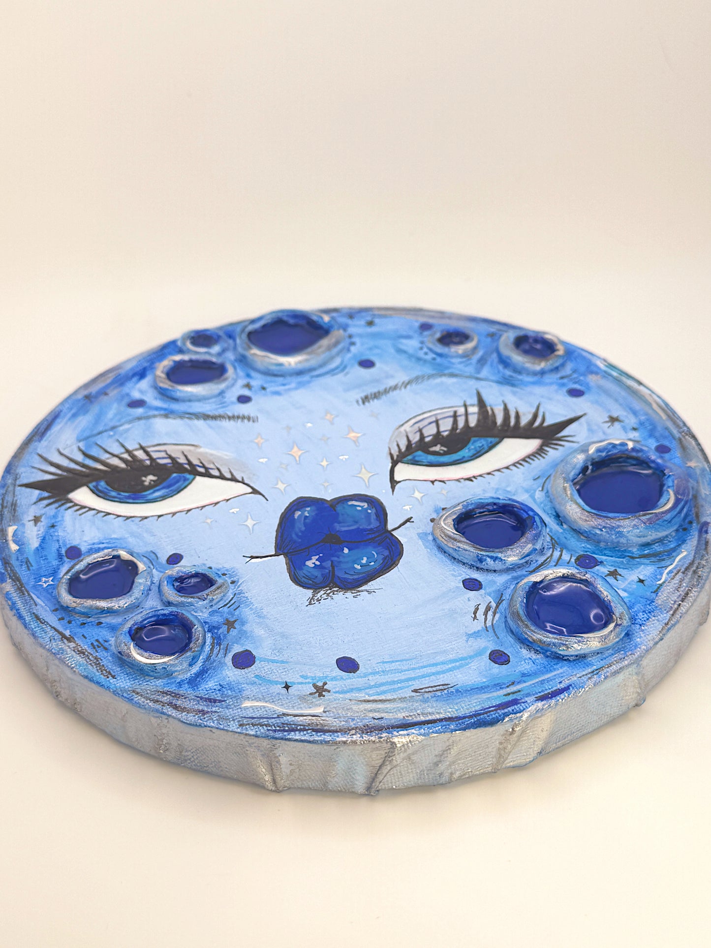 Lunar Lover – Hand-Painted 3D Blue Moon Canvas (8”)