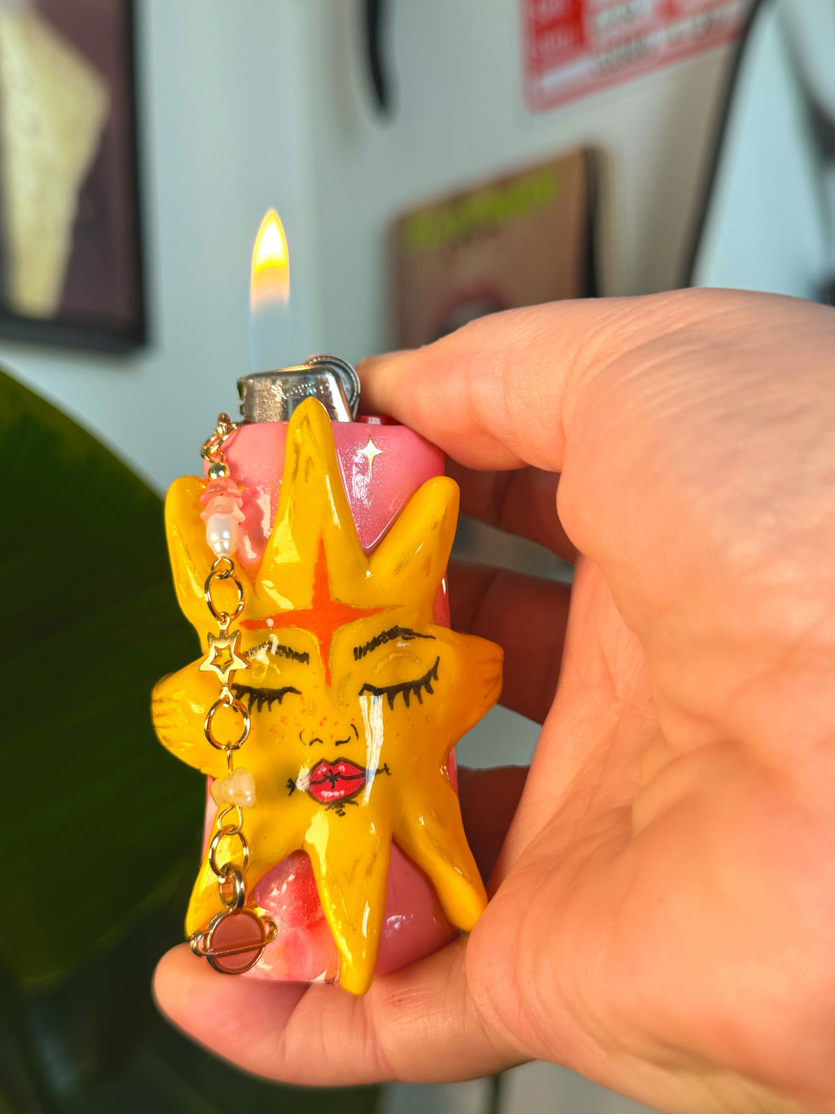 Celestial Sun Case with charm| Fits Standard Bic | Handmade Polymer Clay Art