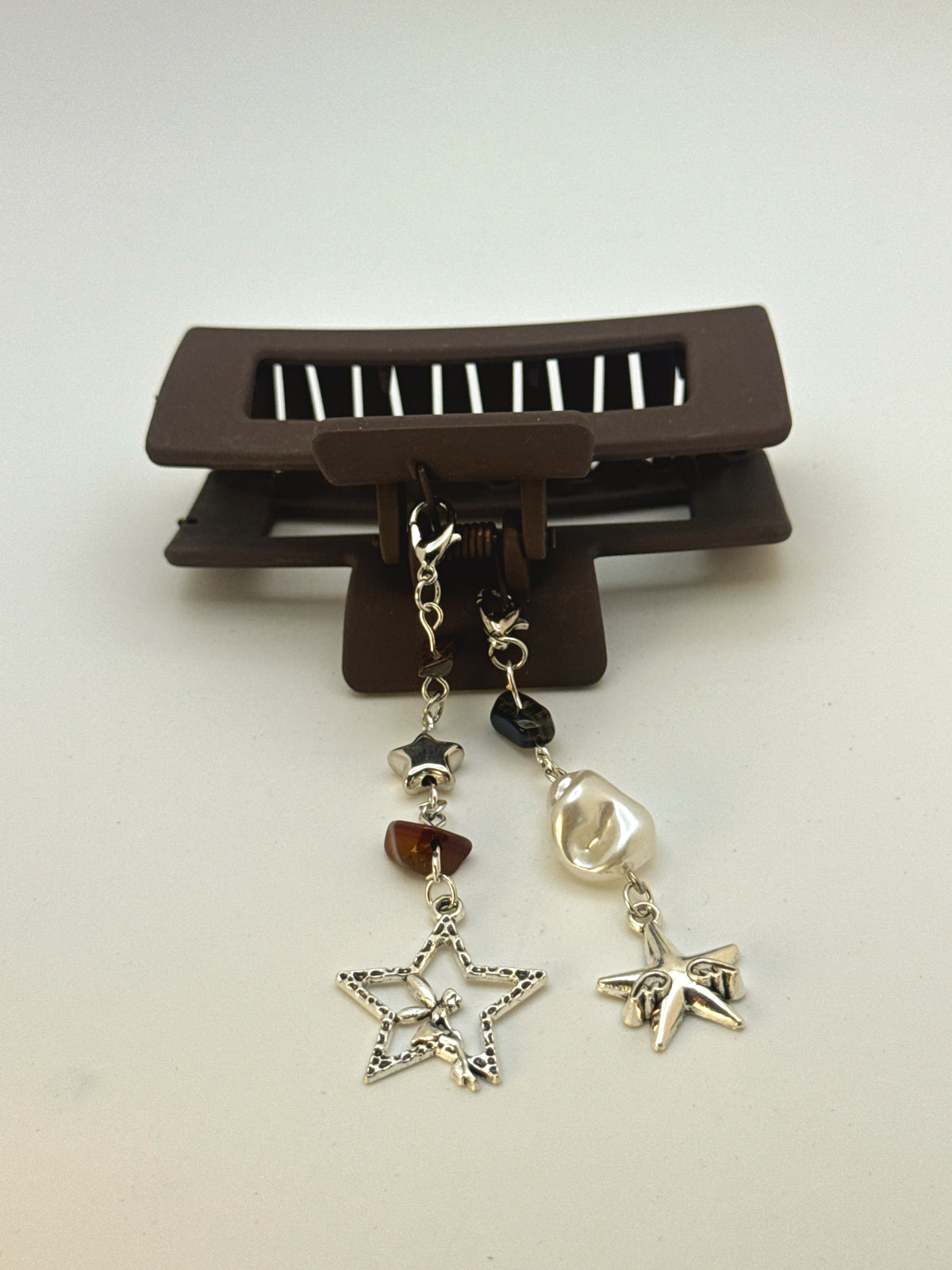 Brown Medium Claw Clip with Handmade Beaded Charms | Removable Charm Clip | 3.1”