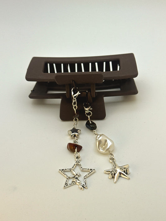 Brown Medium Claw Clip with Handmade Beaded Charms | Removable Charm Clip | 3.1”