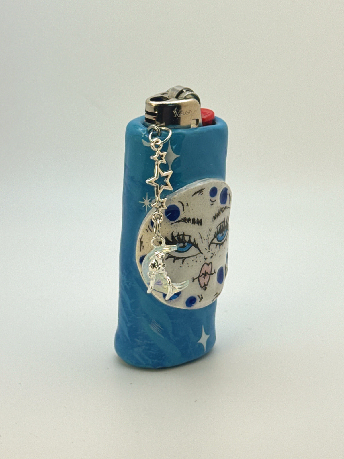 Celestial Moon Case with charm| Fits Standard Bic | Handmade Polymer Clay Art