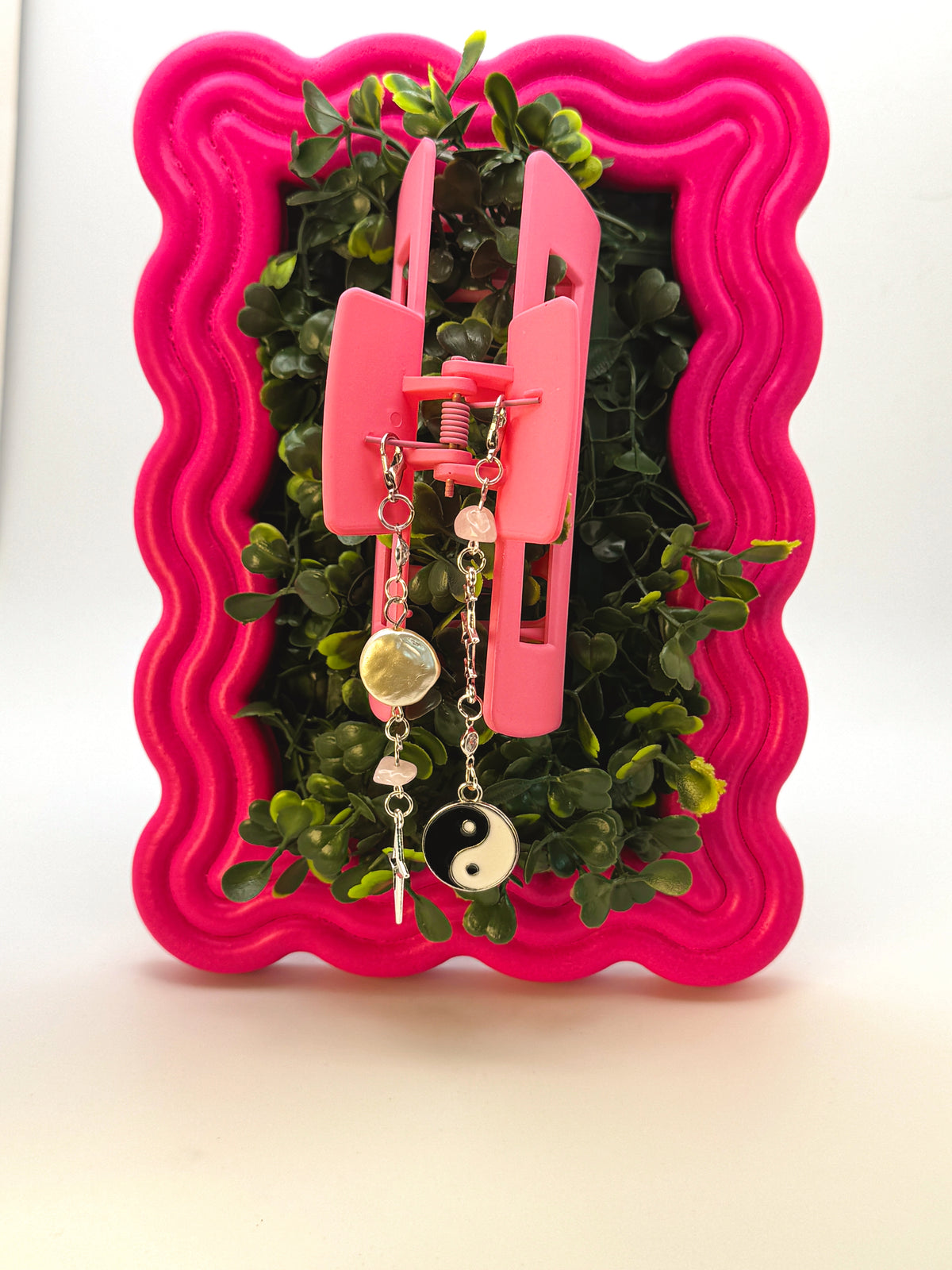 Pink Large Claw Clip with Handmade Beaded Charms | Removable Charm Clip | 4.1”