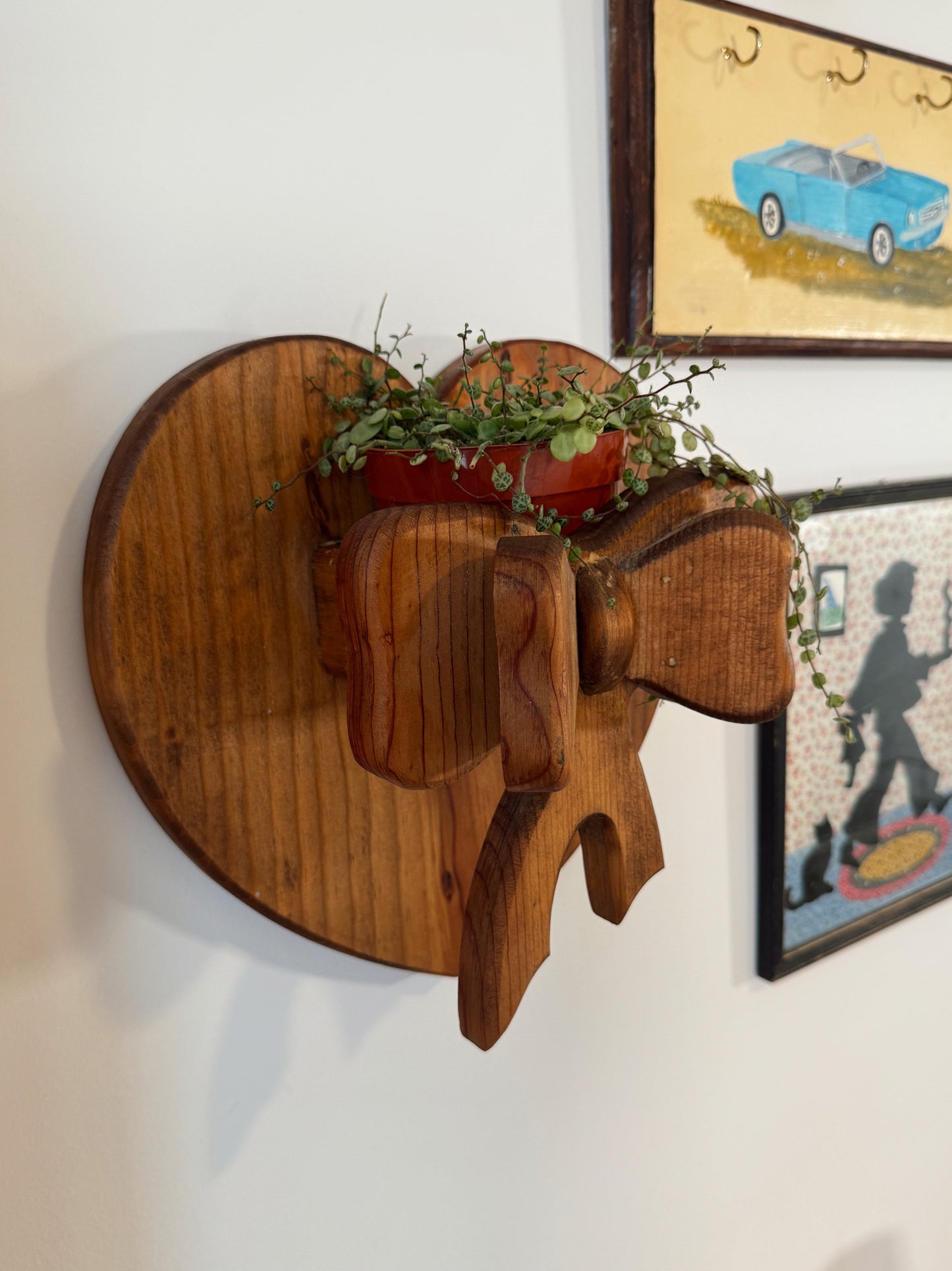 Vintage Wooden Heart Wall Shelf with Bow Detail