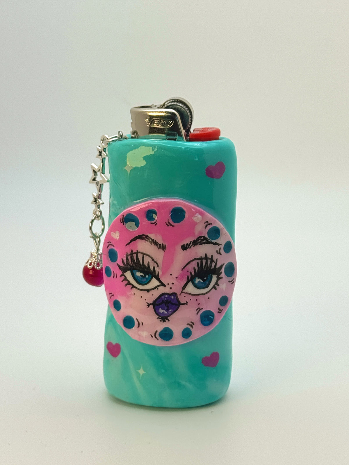 Celestial Moon Case with charm| Fits Standard Bic | Handmade Polymer Clay Art
