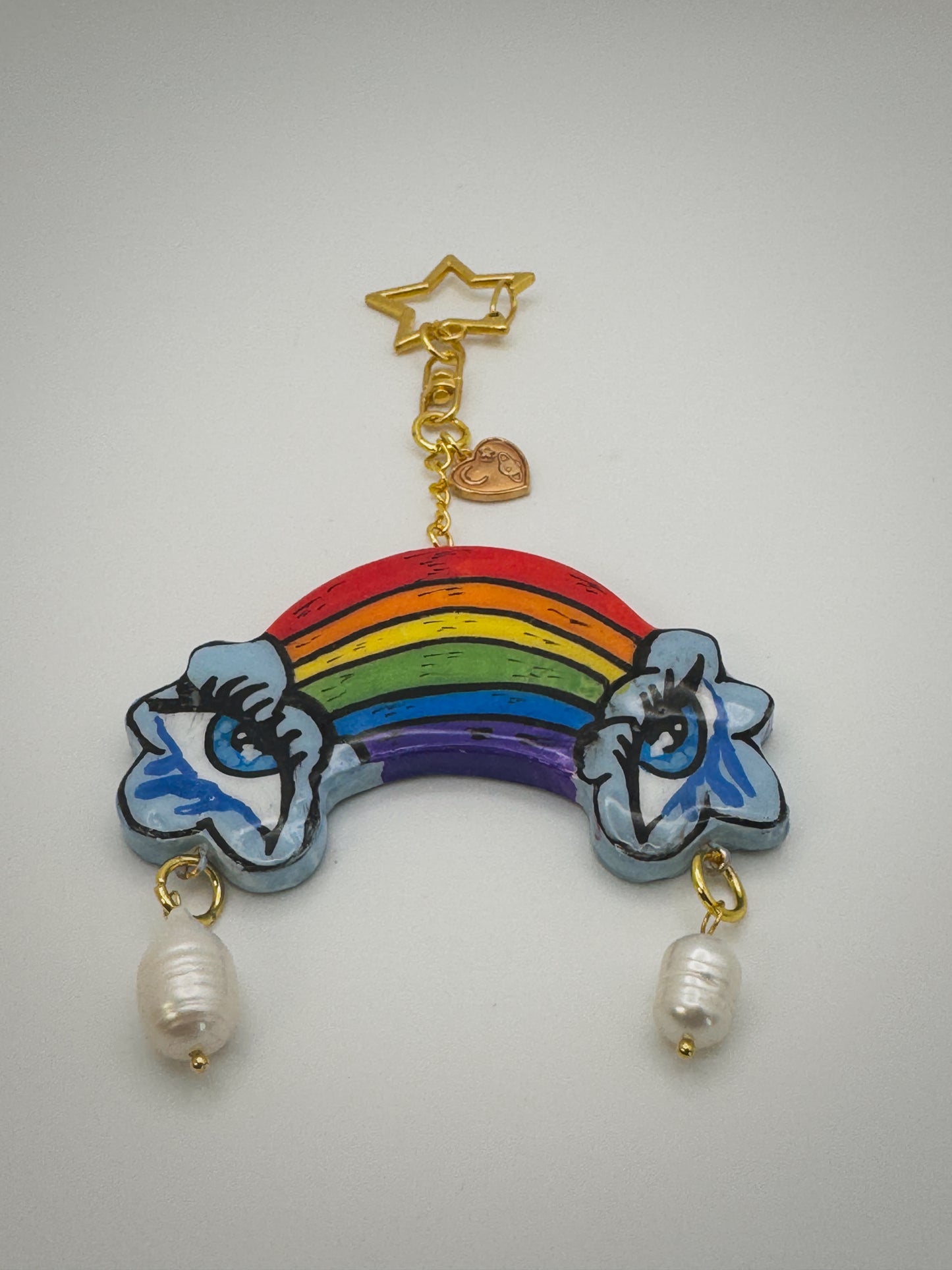 Crying Rainbow Bag Charm (Gold) | Handmade Polymer Clay Key Chain
