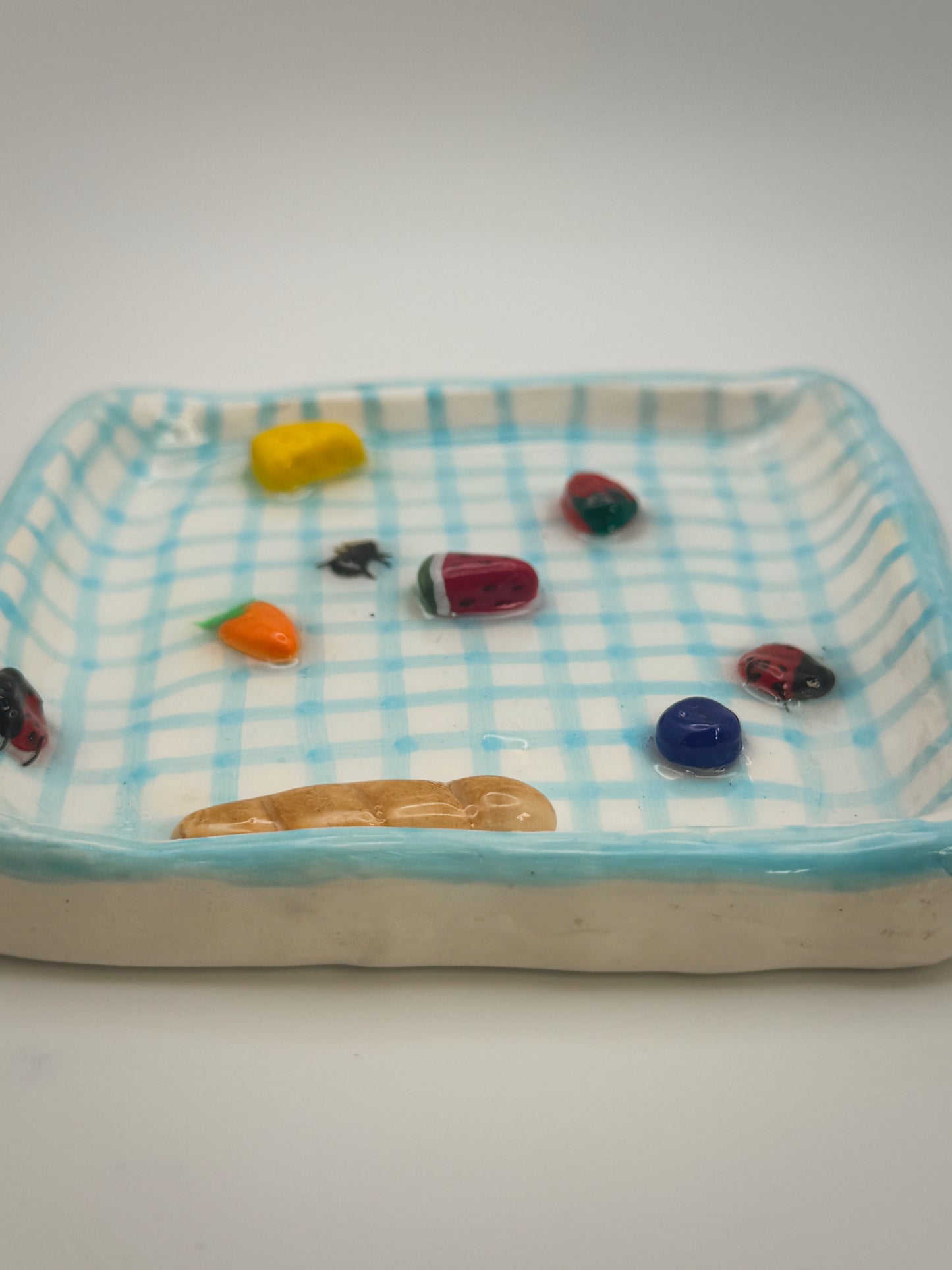 Blue Picnic Blanket Trinket Dish (5”) – Handmade Polymer Clay