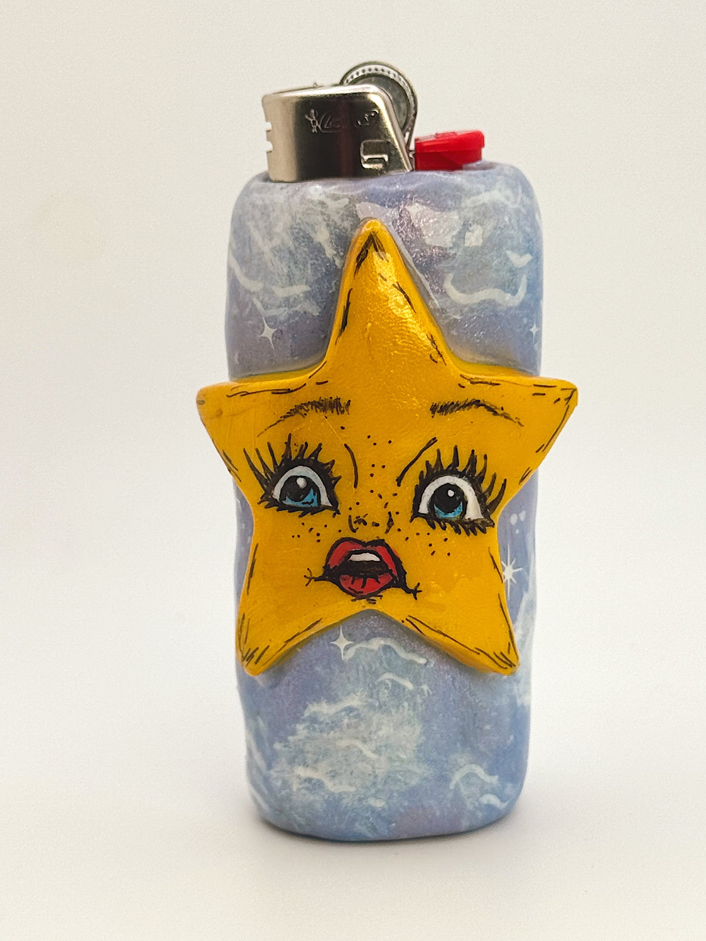 Celestial Star Lighter Case – Hand-Painted Blue Sky Design