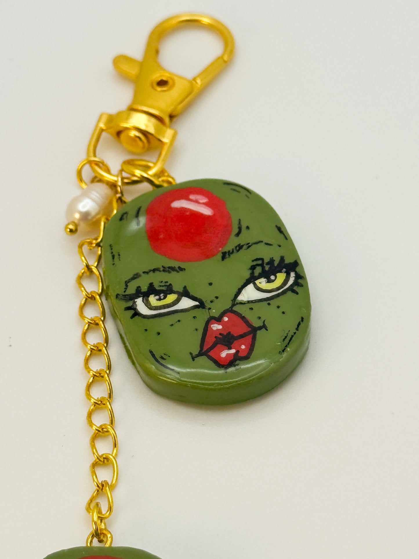Pair of Olives Keychain – Handmade Polymer Clay Bag Charm