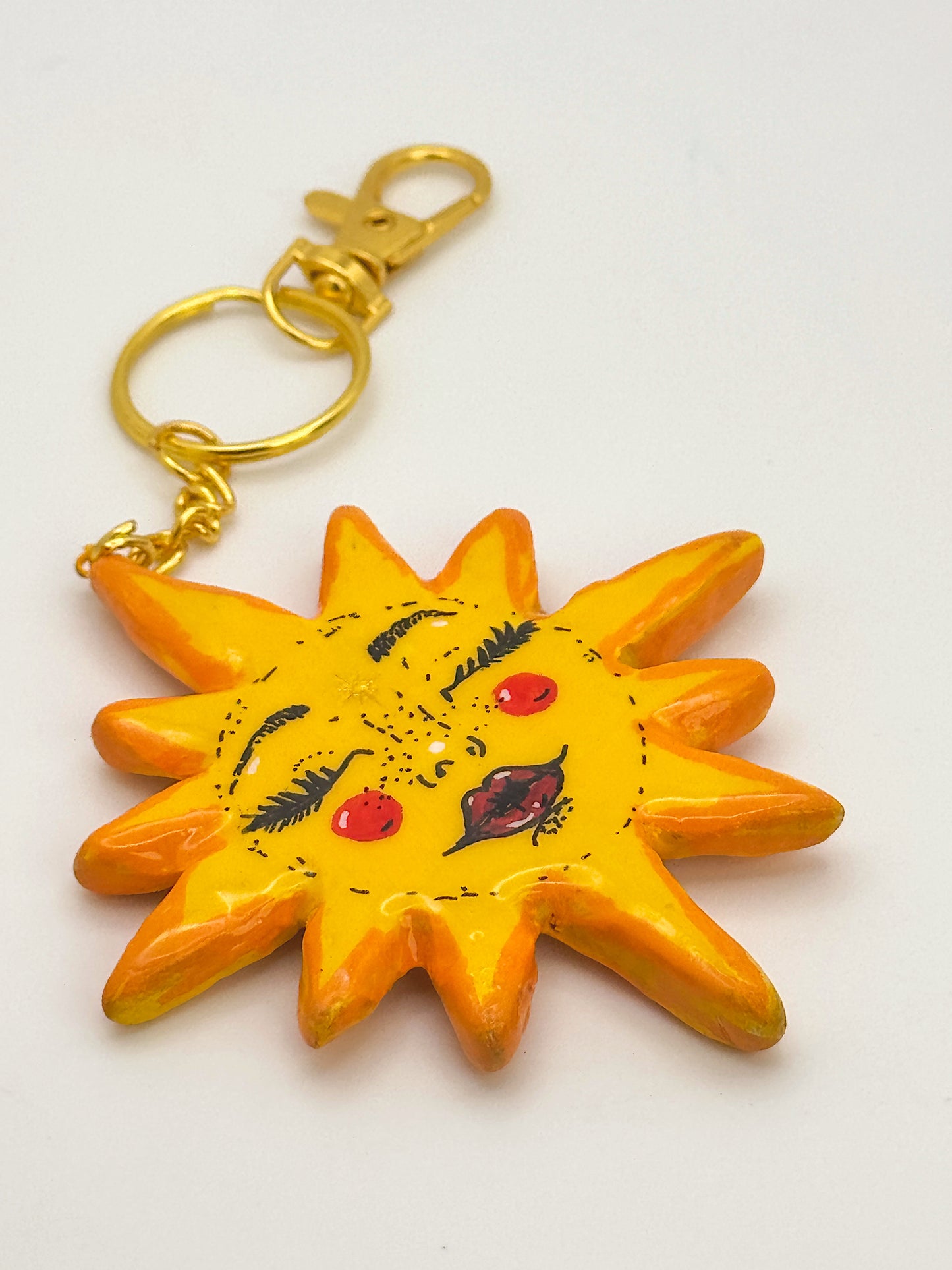 Sun Goddess Keychain – Hand-Sculpted Polymer Clay (3.5”)