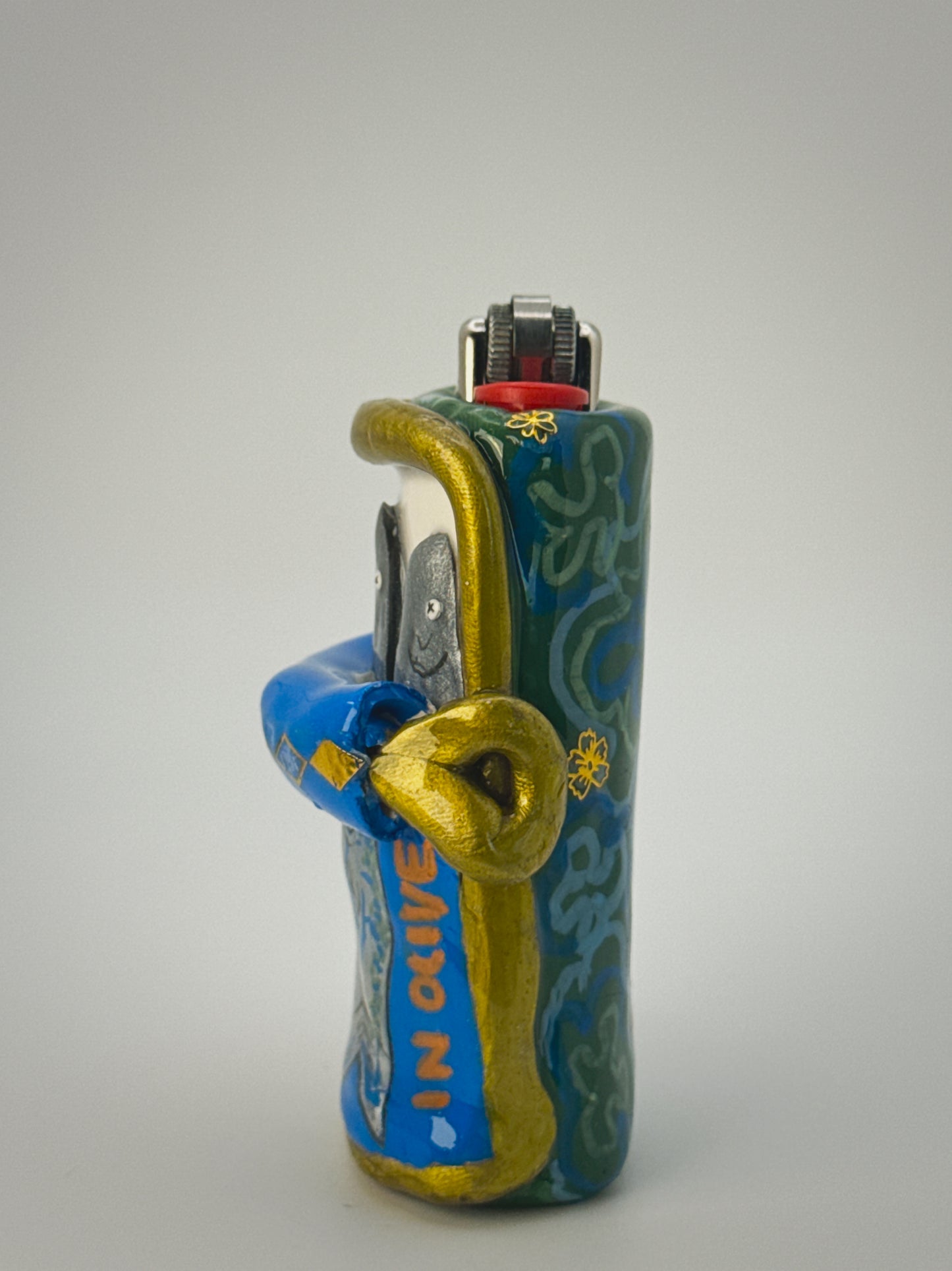 Sardine Tin Lighter Case| Fits Standard Bic | Handmade Polymer Clay Art