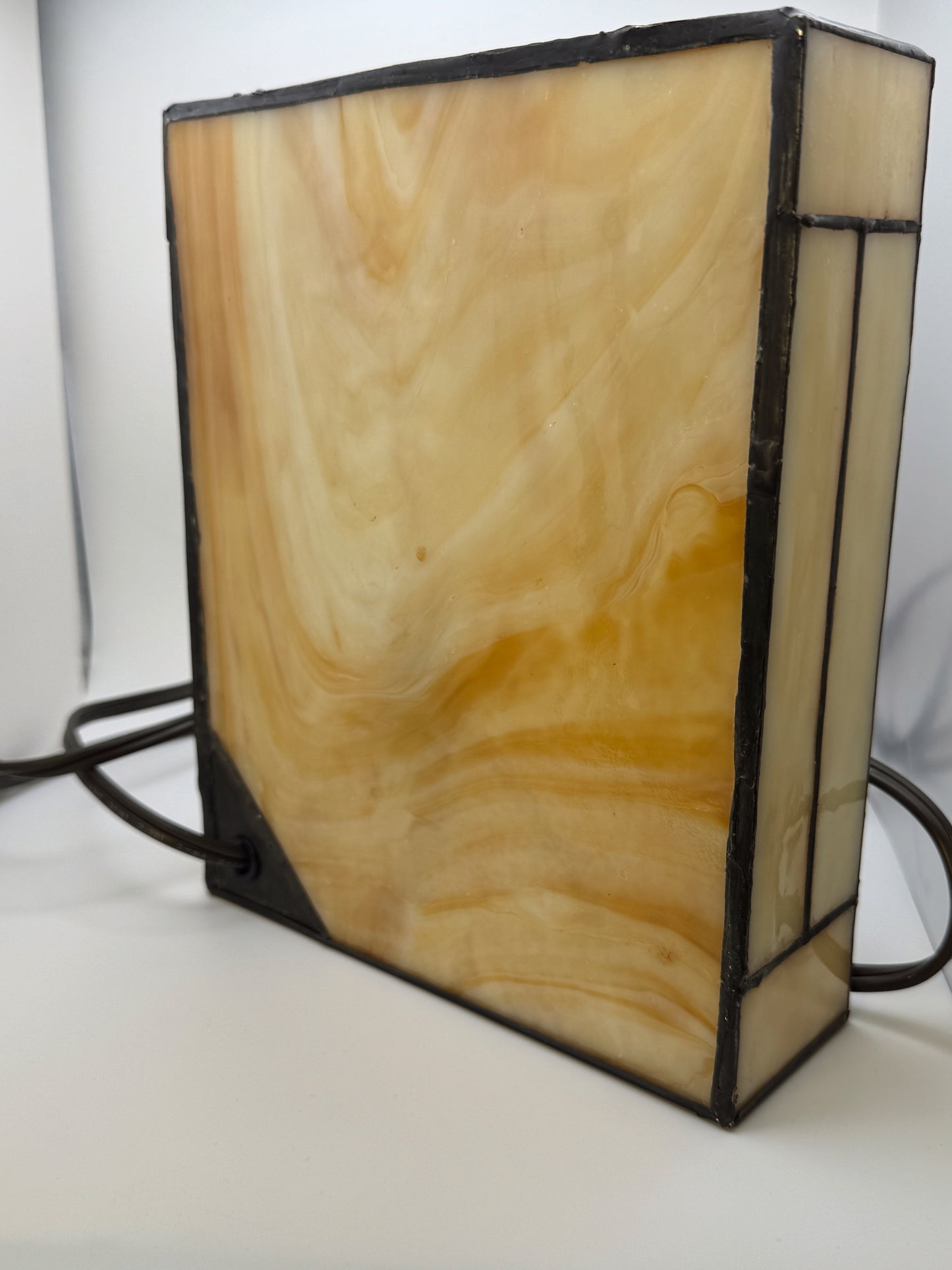 Vintage Stained Glass Accent Lamp | Arts & Crafts / MCM Style | Warm Amber Glow