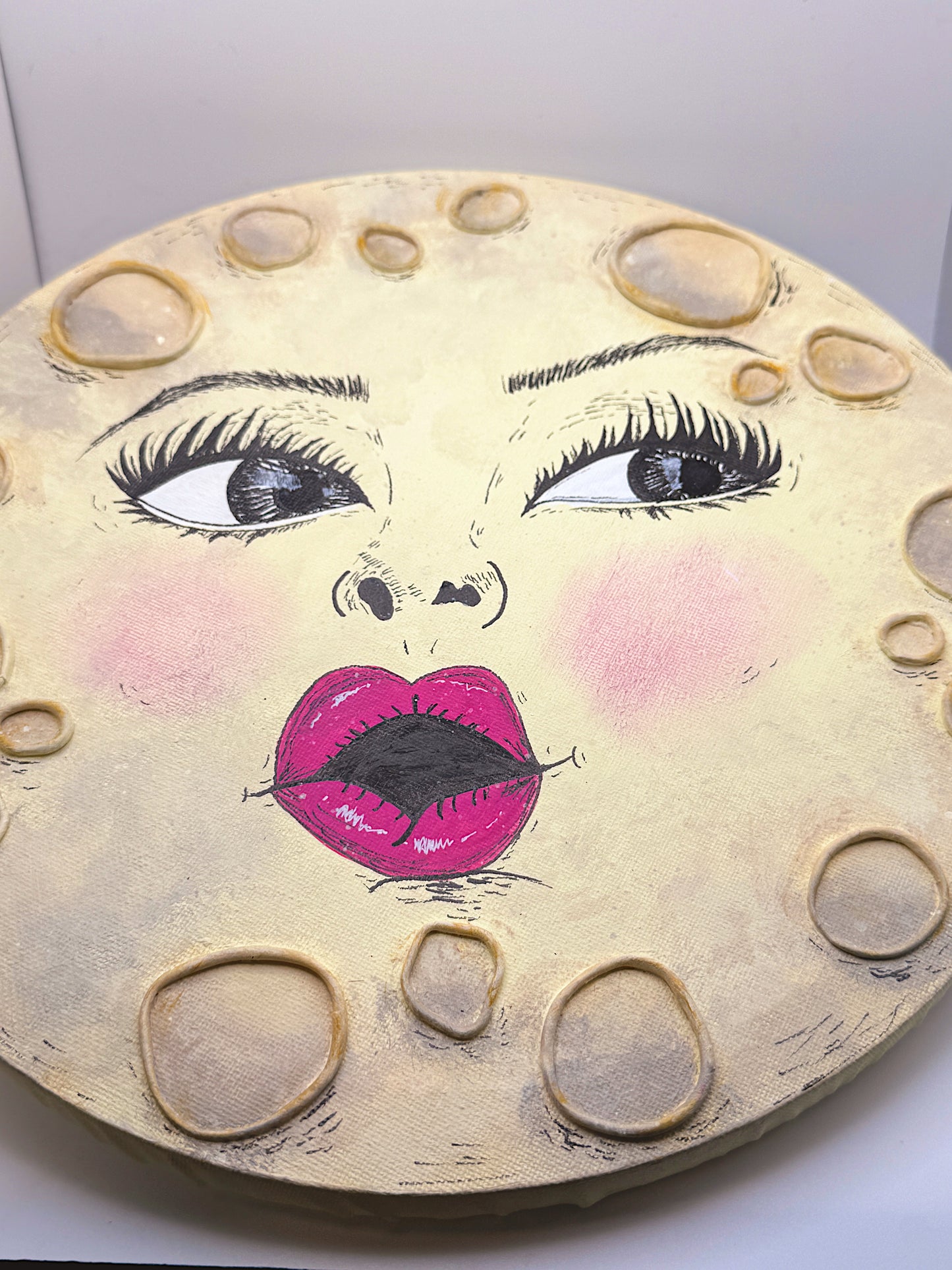 Miss Moon – Hand-Painted Moon Face Wall Art (12” Textured Canvas)