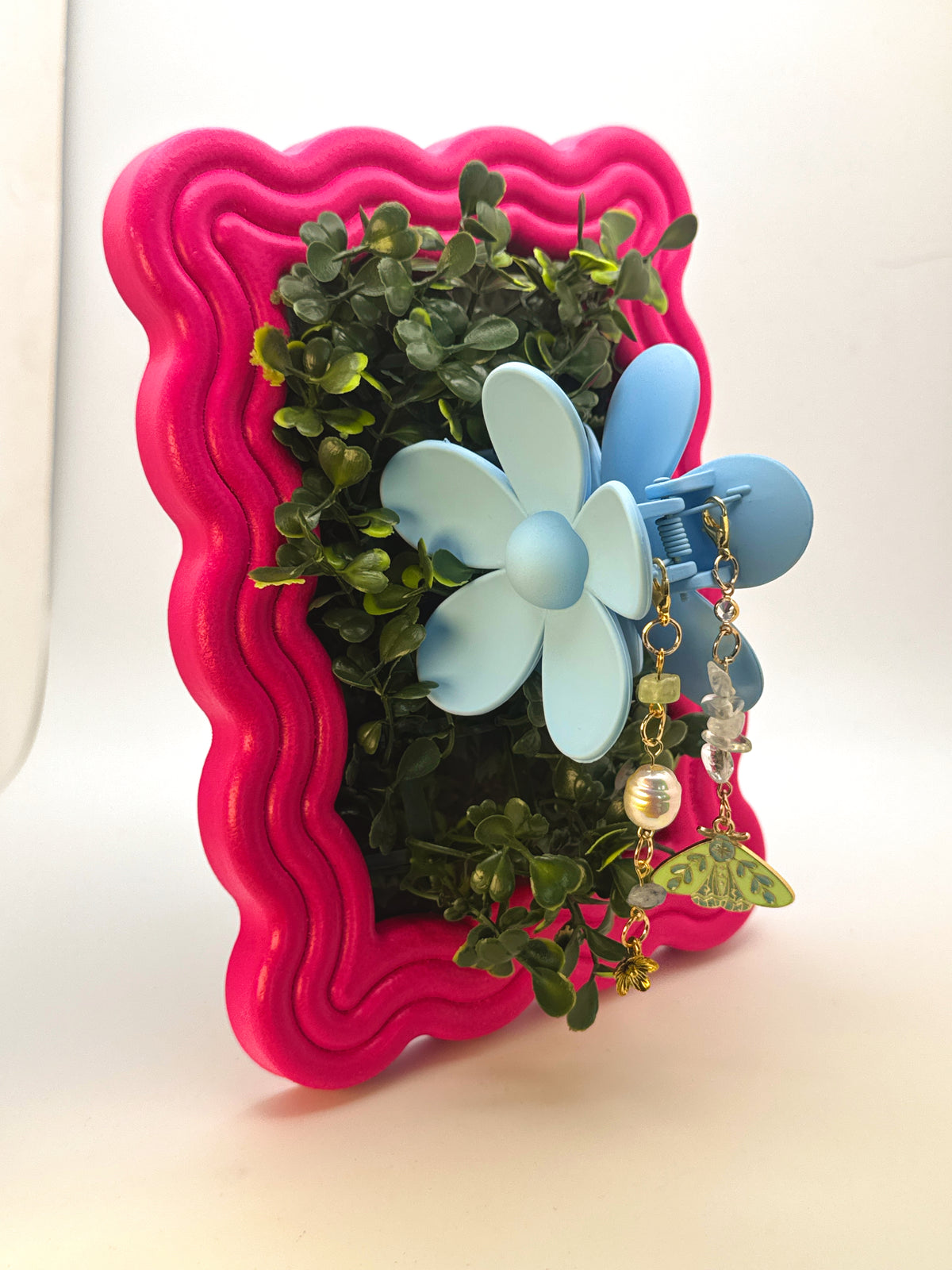 Blue Flower Medium Claw Clip with Handmade Beaded Charms | Removable Charm Clip | 3.1”