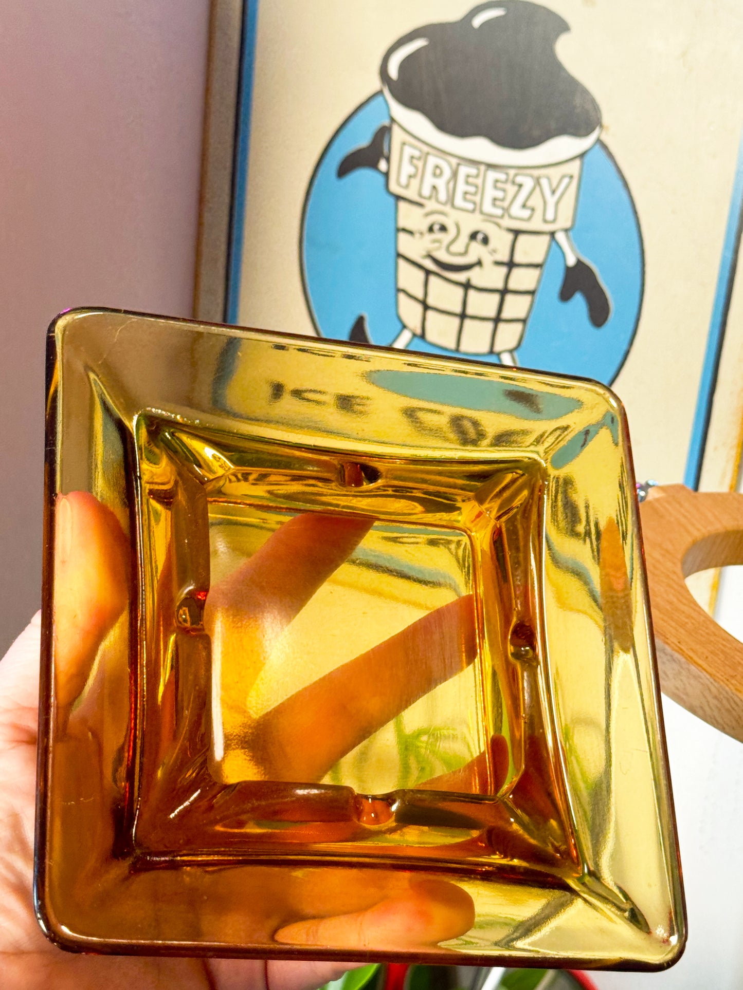 Vintage Amber Glass Ashtray – Mid Century Heavy Glass Catchall