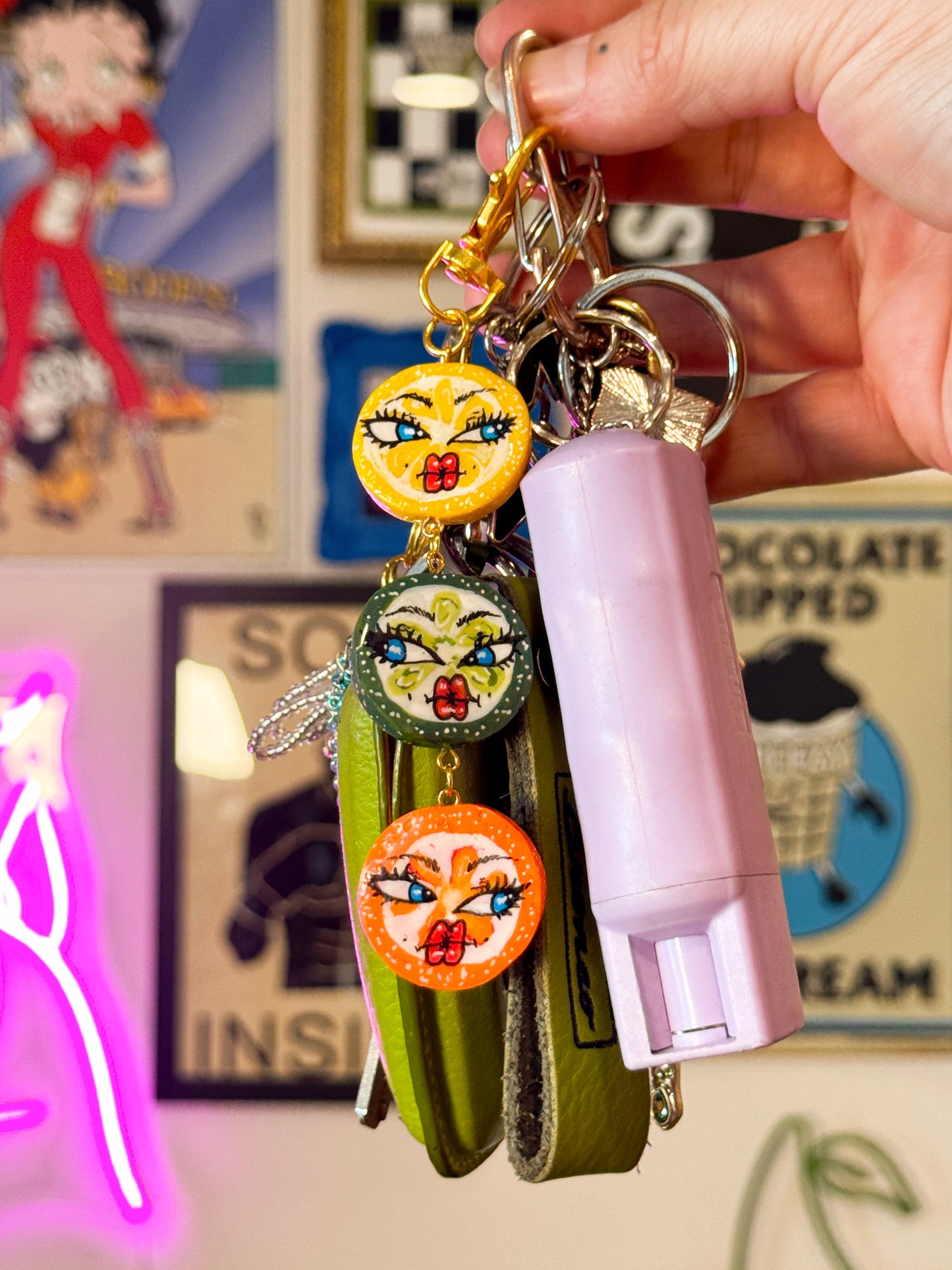 Citrus Sisters Keychain – Handmade Polymer Clay Bag Charm