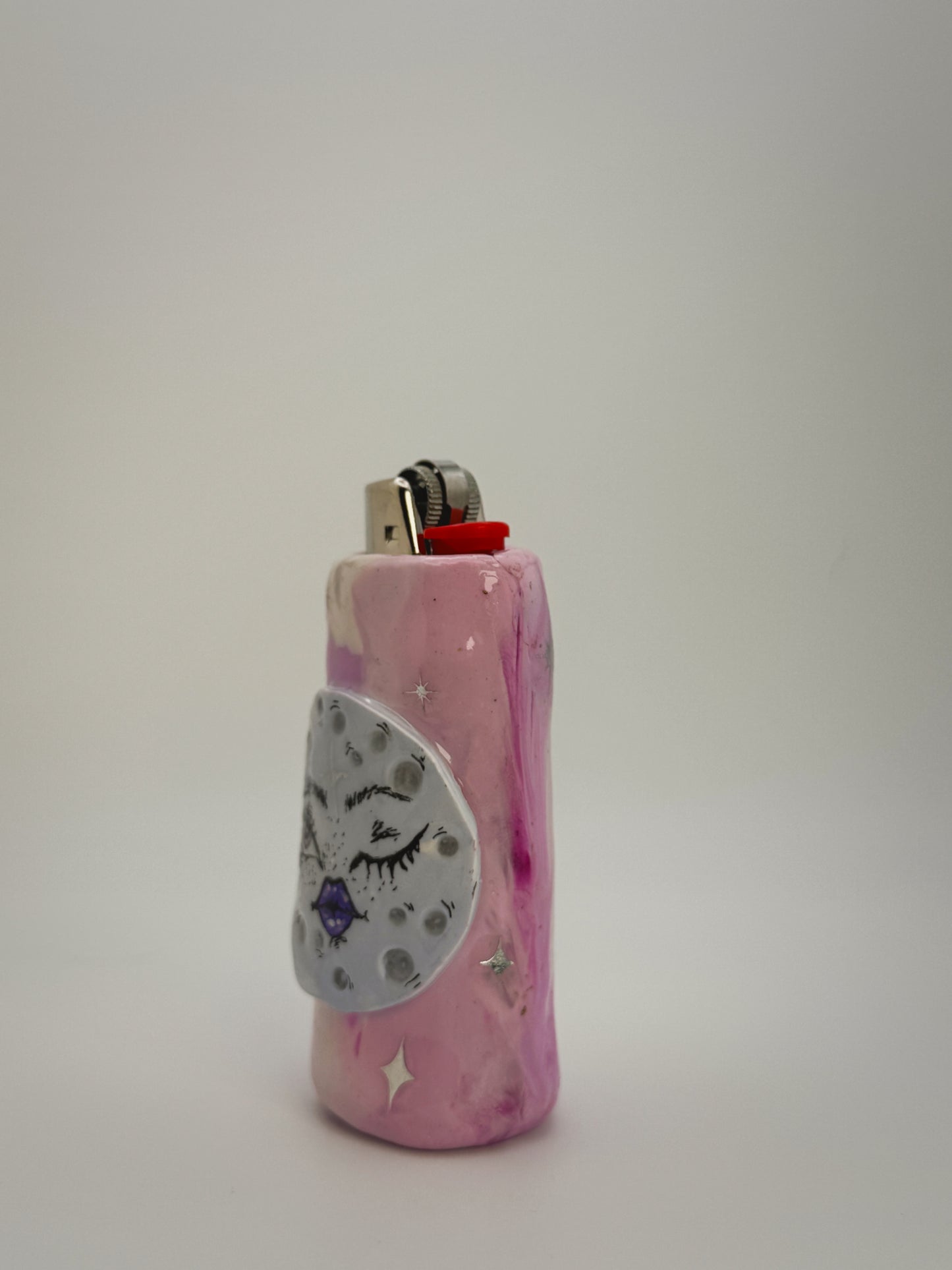 Winking Moon Lighter Case| Fits Standard Bic | Handmade Polymer Clay Art
