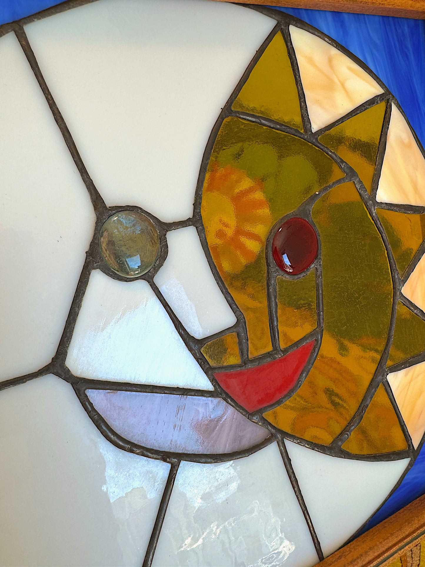 Vintage 15" Celestial Sun and Moon Stained Glass Window Panel - Heavy Leaded Glass