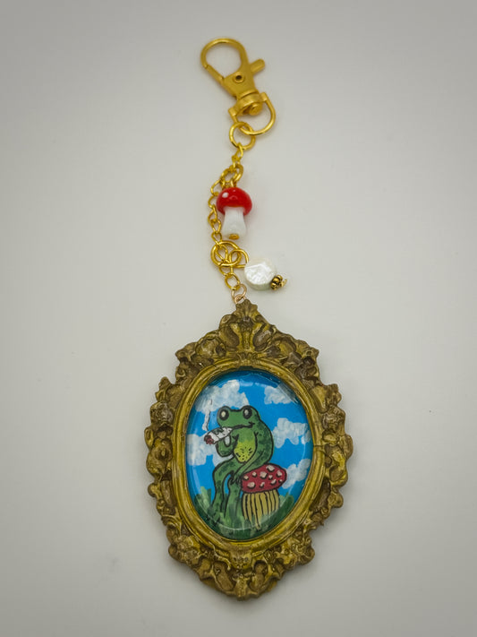 Vintage Frame Rip It Frog Keychain – Handmade Polymer Clay Bag Charm