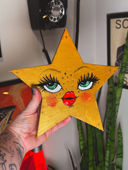 Celestial Star Babe – Hand-Painted 10” Wall Art