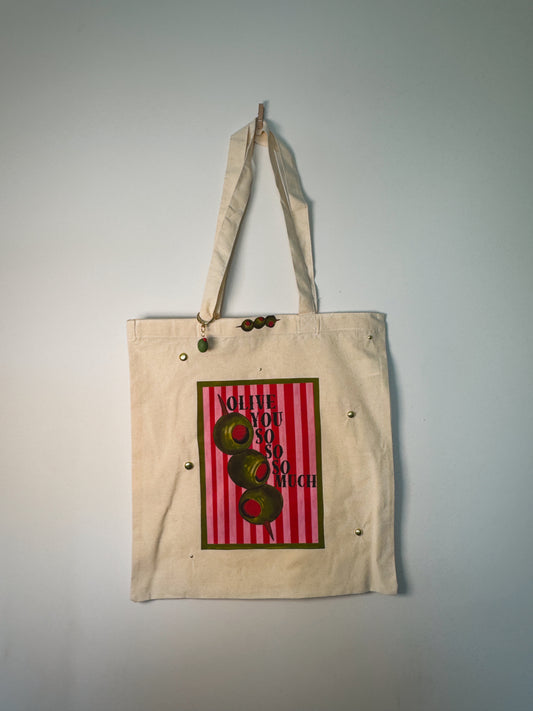 Olive You So So Much Hand-Pressed Tote Bag | 15x16 Natural Cotton — Luxe