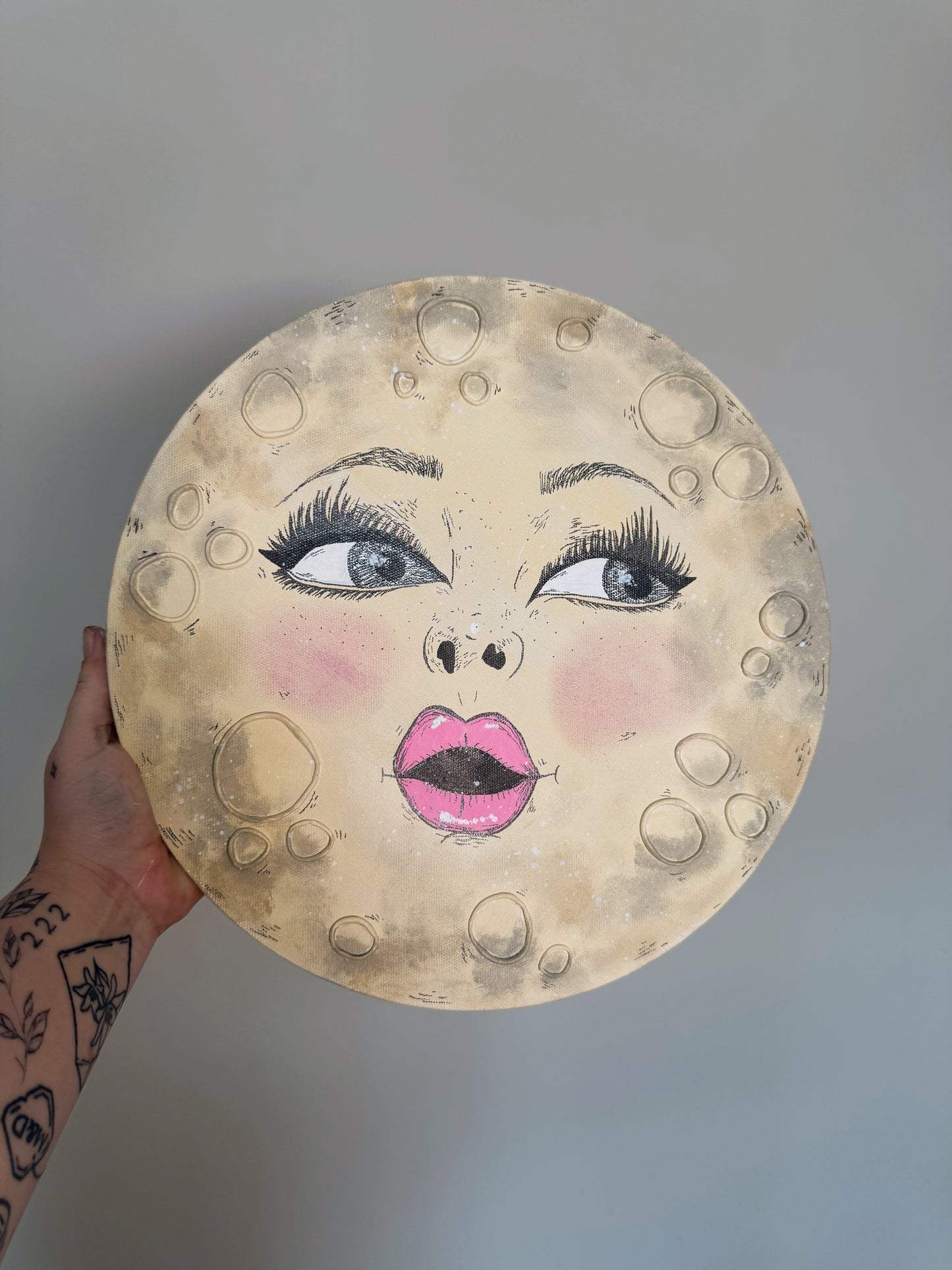 Miss Moon – Hand-Painted Moon Face Wall Art (14” Textured Canvas)