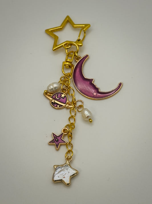 Gold & Purple Celestial Bag Charm | Handmade Key Chain