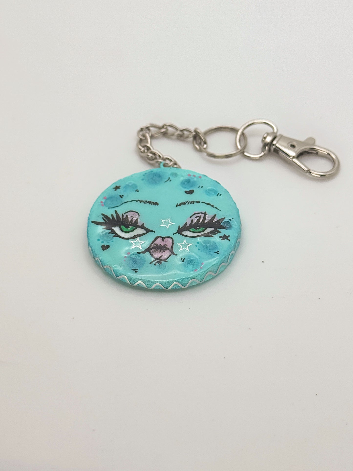 Minty Moon Keychain – Hand-Sculpted Polymer Clay Charm