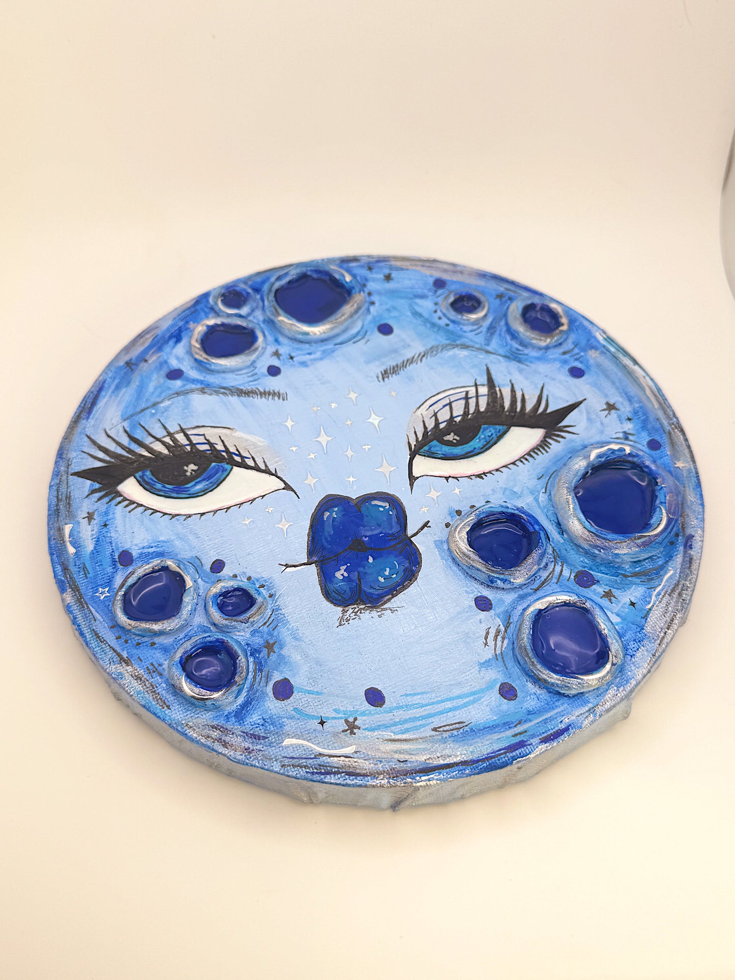 Lunar Lover – Hand-Painted 3D Blue Moon Canvas (8”)