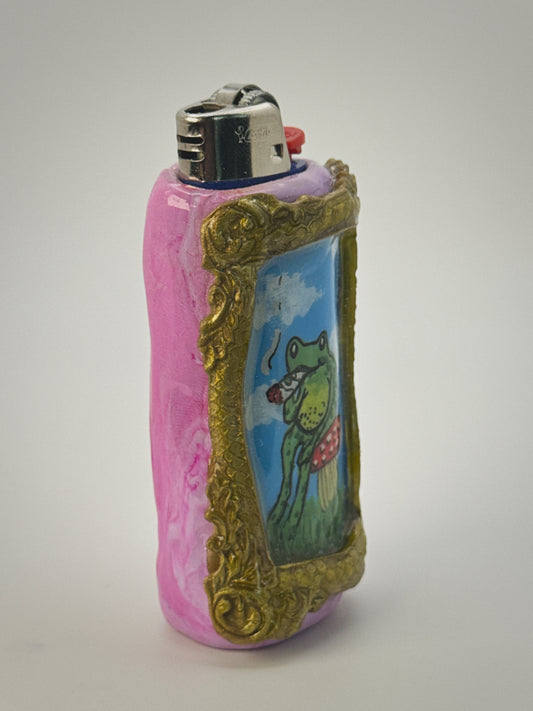 Vintage Frame Rip It Frog Lighter Case| Fits Standard Bic | Handmade Polymer Clay Art