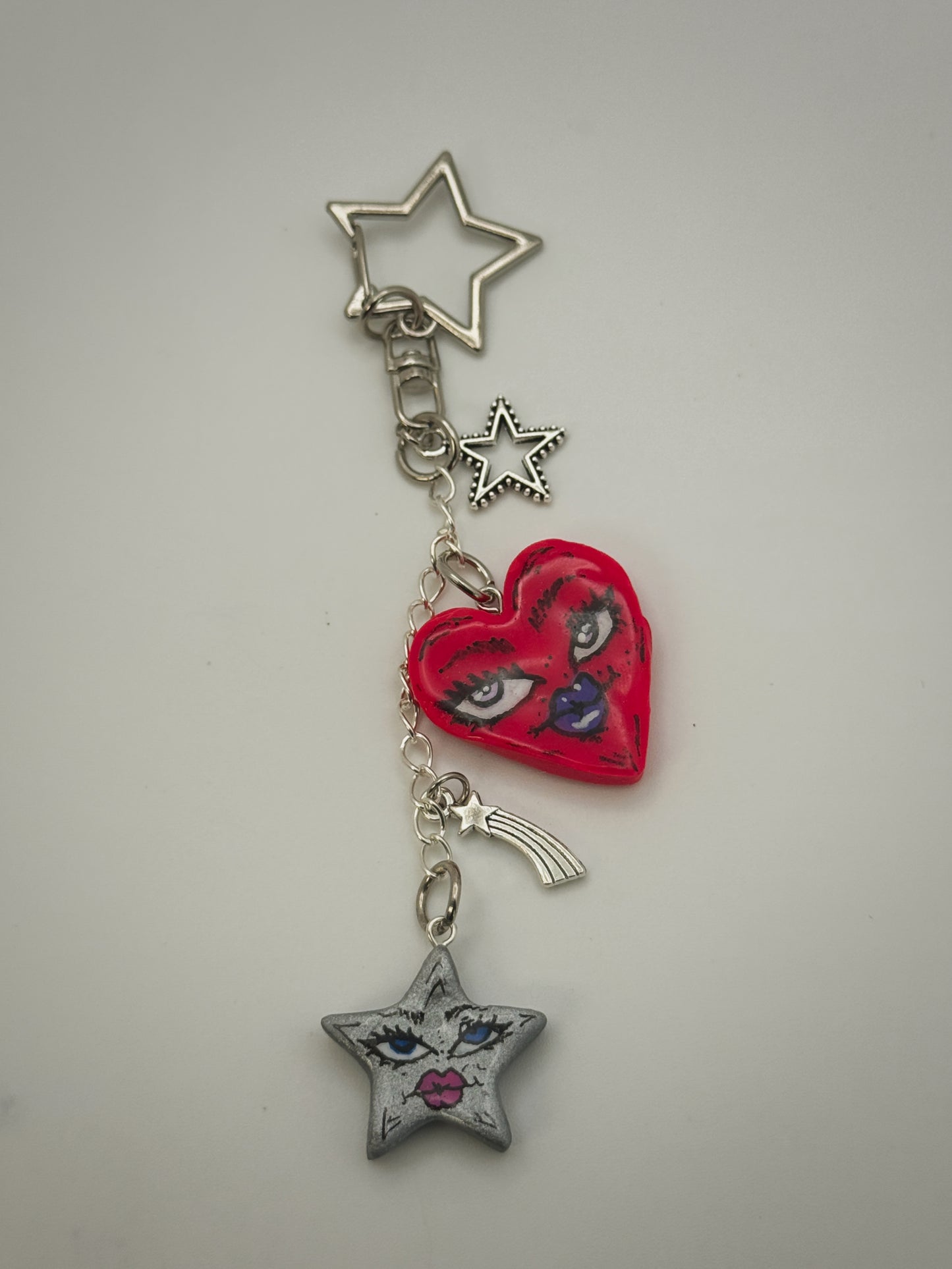 Sassy Star & Heart Bag Charm | Handmade Polymer Clay Key Chain