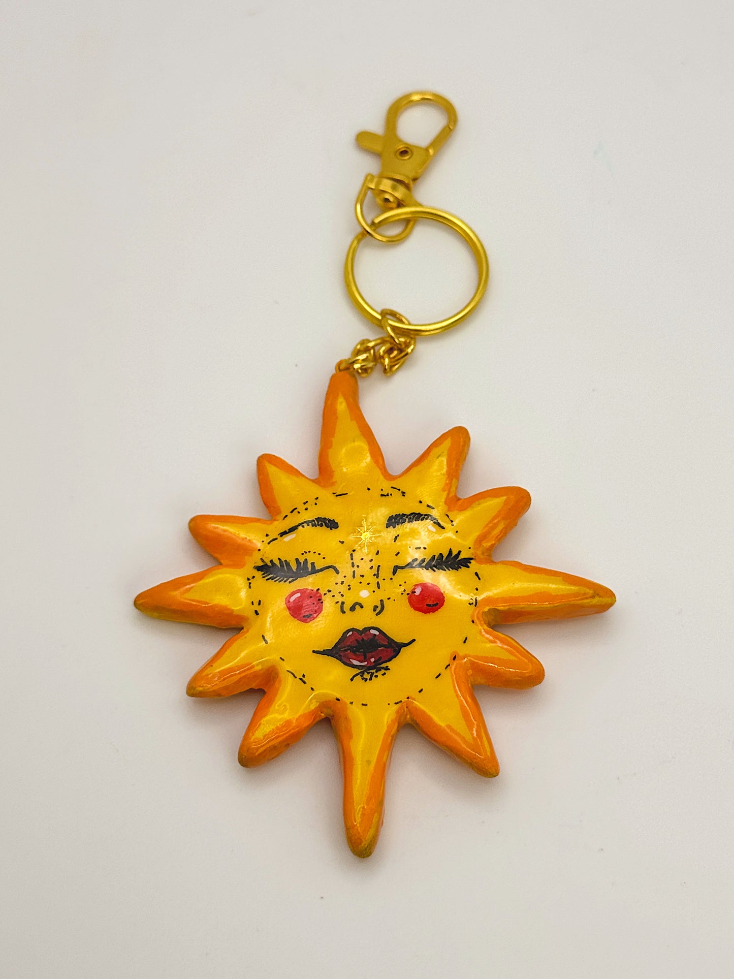 Sun Goddess Keychain – Hand-Sculpted Polymer Clay (3.5”)