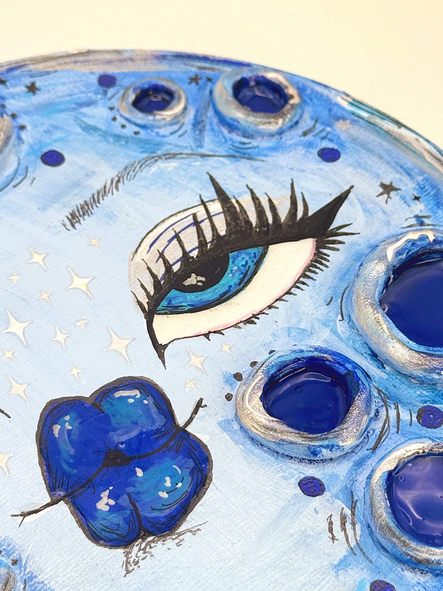 Lunar Lover – Hand-Painted 3D Blue Moon Canvas (8”)