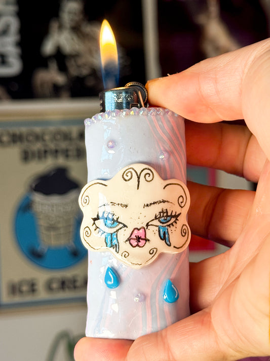 Crying Cloud Lighter Case| Fits Standard Bic | Handmade Polymer Clay Art