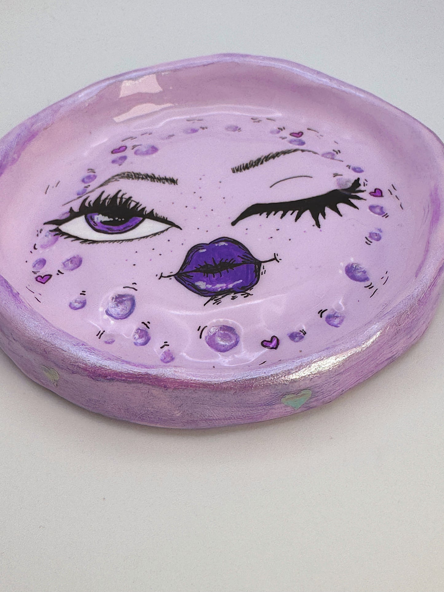 Lavender Dreams Moon Trinket Dish – Handmade Polymer Clay Light Purple Moon Dish