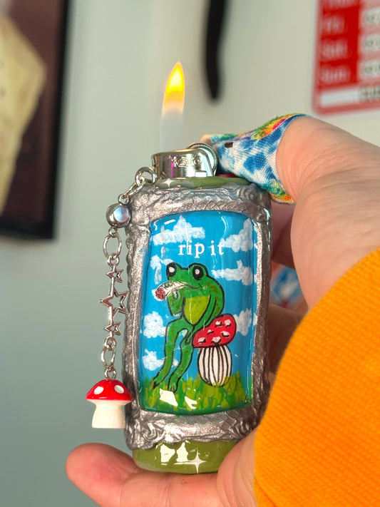 Vintage Frame Rip It Frog Case with charm| Fits Standard Bic | Handmade Polymer Clay Art