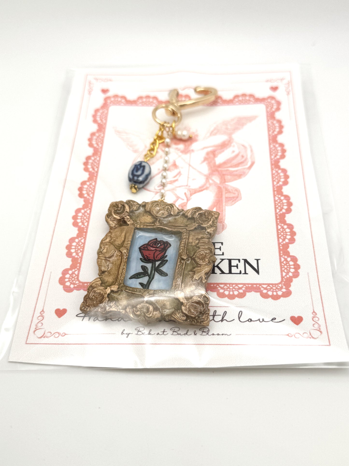 Vintage Frame Rose Bag Charm • Vintage-Inspired Art Keychain