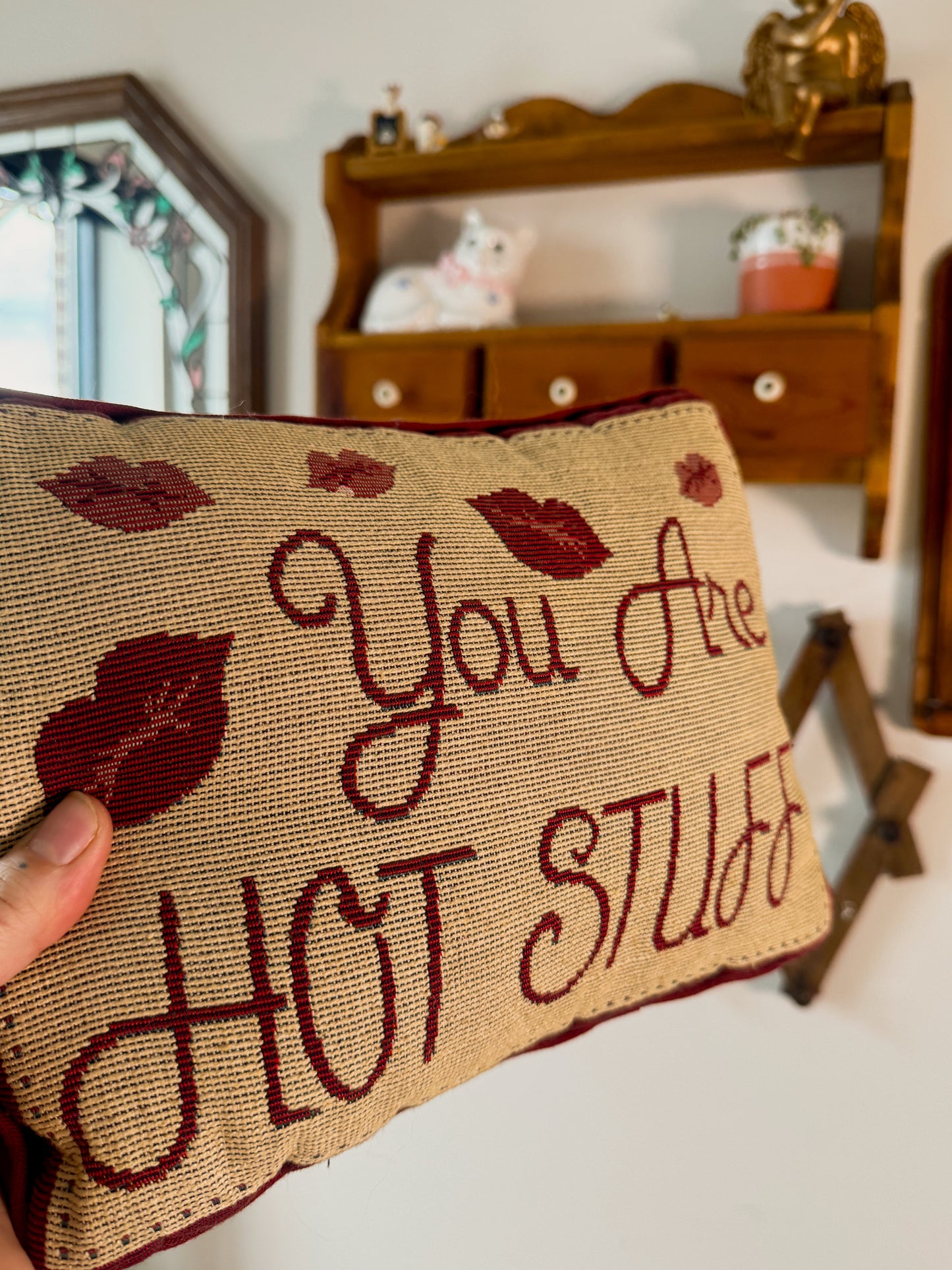 Vintage “You Are Hot Stuff” Needlepoint Pillow | Retro Accent Cushion
