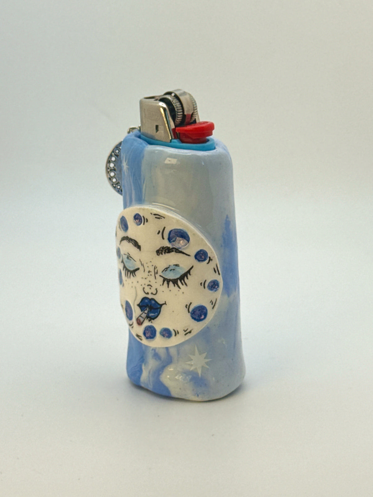 Smoking Moon Case with charm| Fits Standard Bic | Handmade Polymer Clay Art