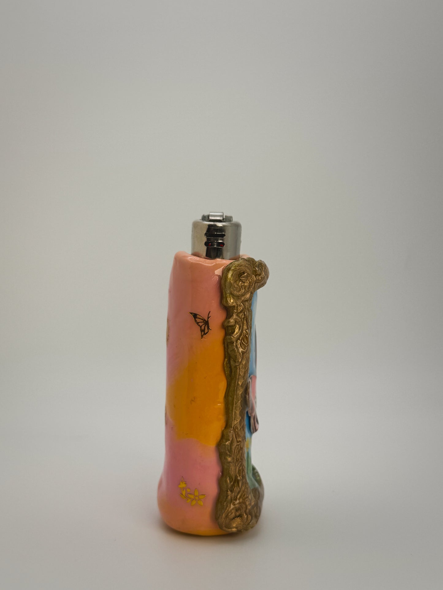 Vintage Framed Butterfly Lighter Case| Fits Standard Bic | Handmade Polymer Clay Art
