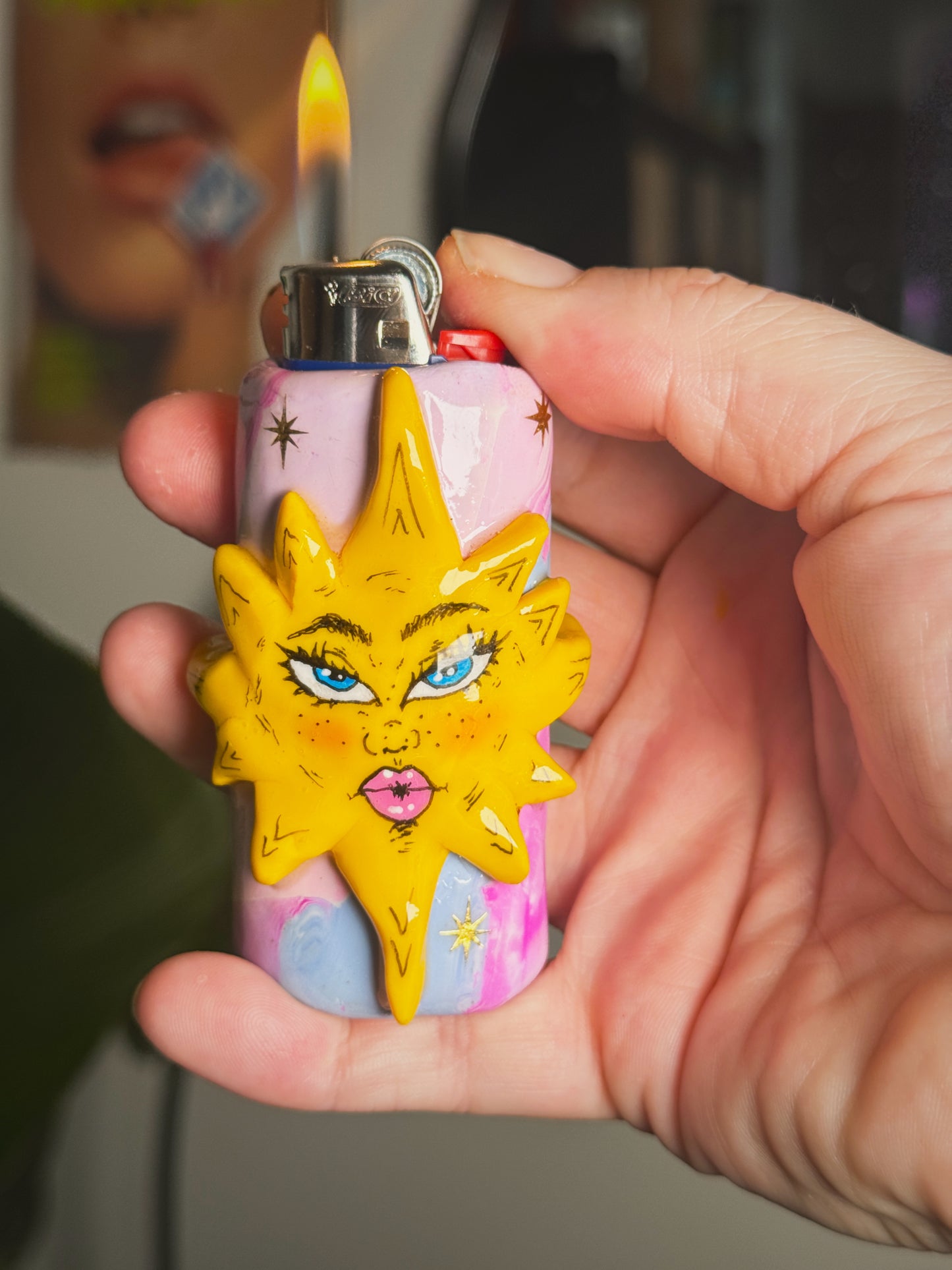 Whimsy Sunny Girl Lighter Case| Fits Standard Bic | Handmade Polymer Clay Art