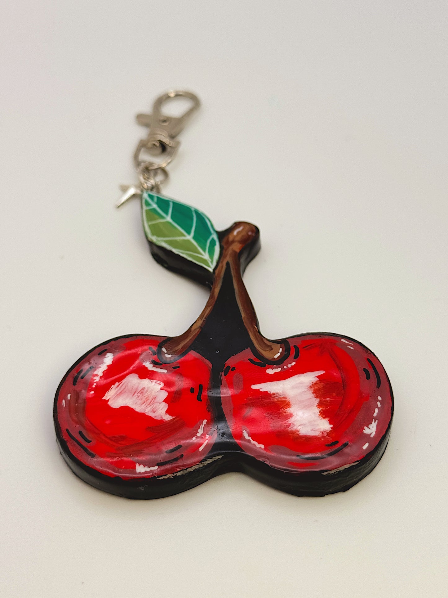 Cherry Bag Charm – Hand-Painted Cherry Keychain with Lobster Clasp