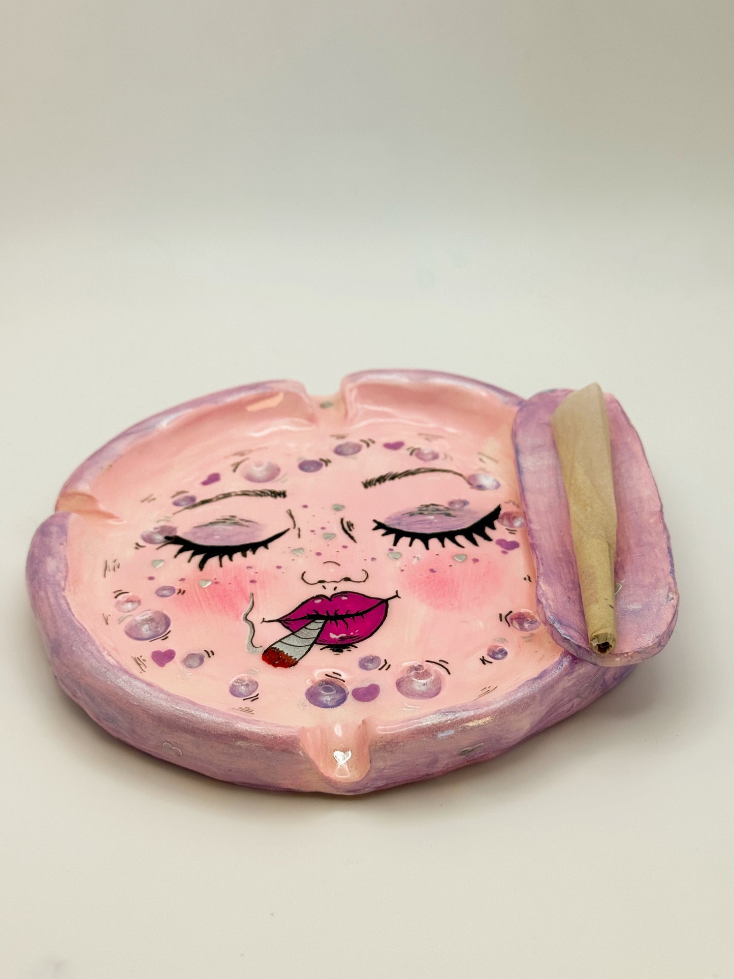 Smoking Moon Ashtray – Hand-Painted Celestial Moon Dish (5”)