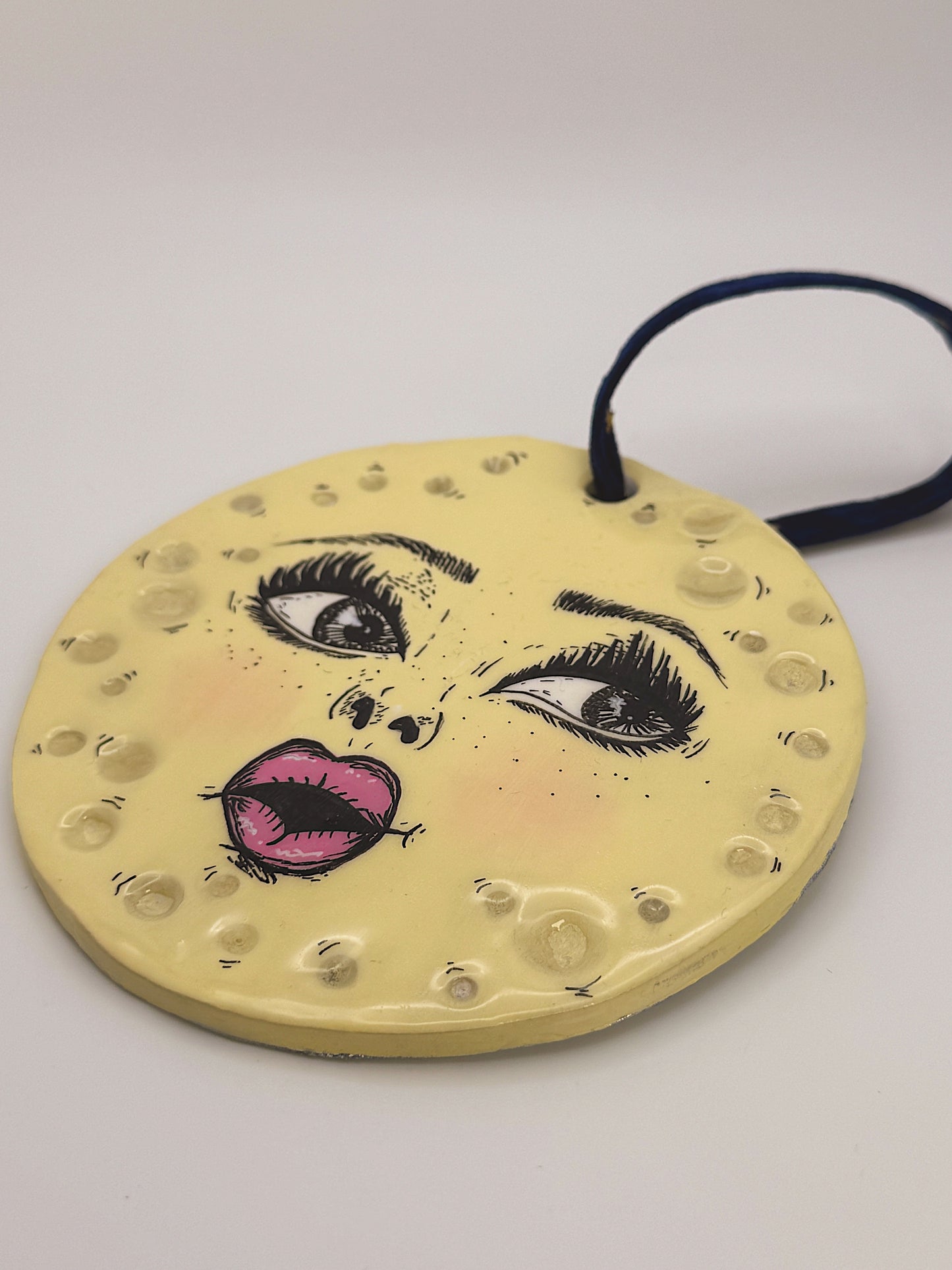 Moon Face Wall Hanging – Handcrafted Polymer Clay Art (4.5”)