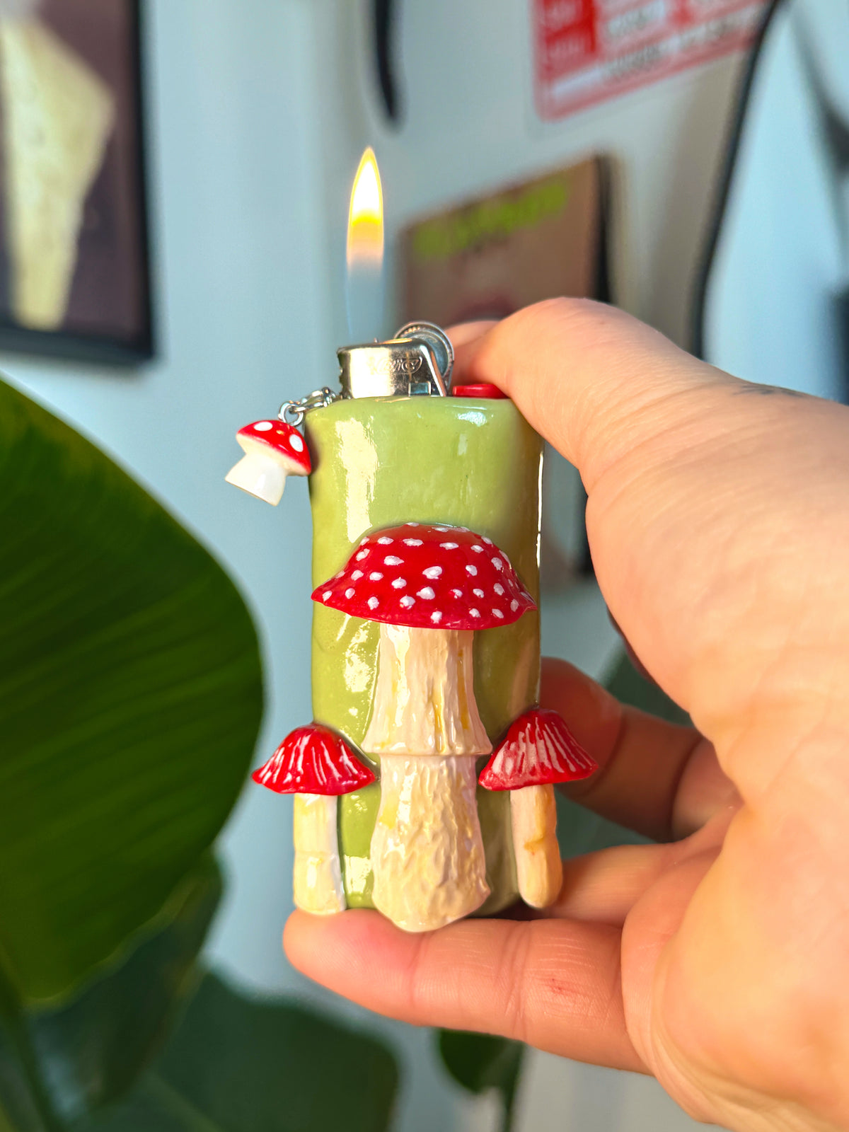 Mushroom Case with charm| Fits Standard Bic | Handmade Polymer Clay Art